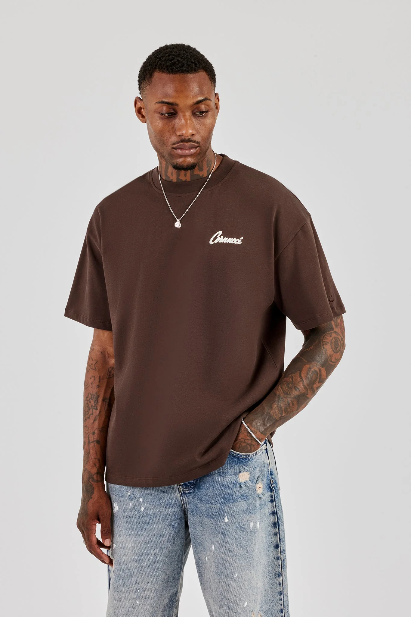 Cherub Duo Back Print Oversized T-Shirt - Chocolate - Image 2