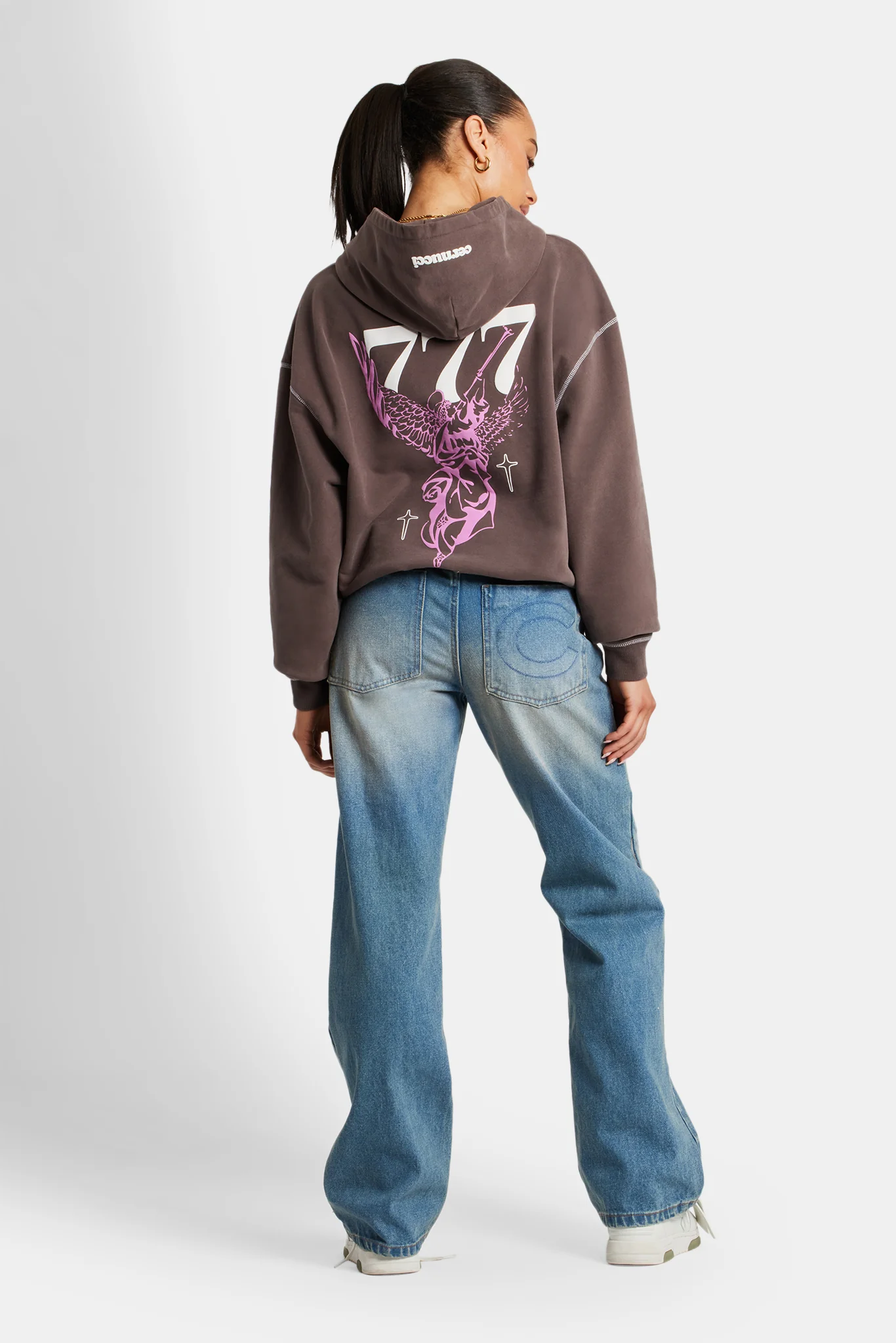 Cherub Print Hoodie - Chocolate - Image 4