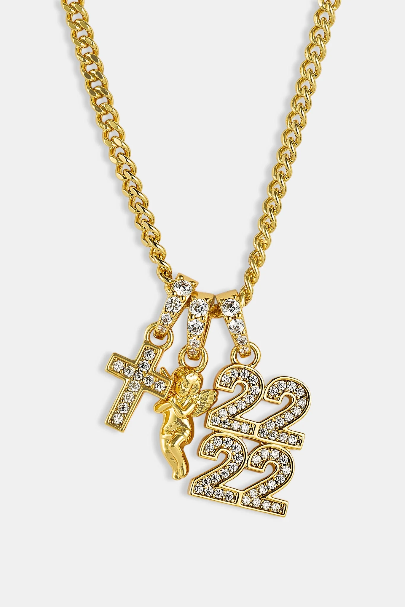 Cherub Triple Motif Necklace - 12mm - Gold - Image 4