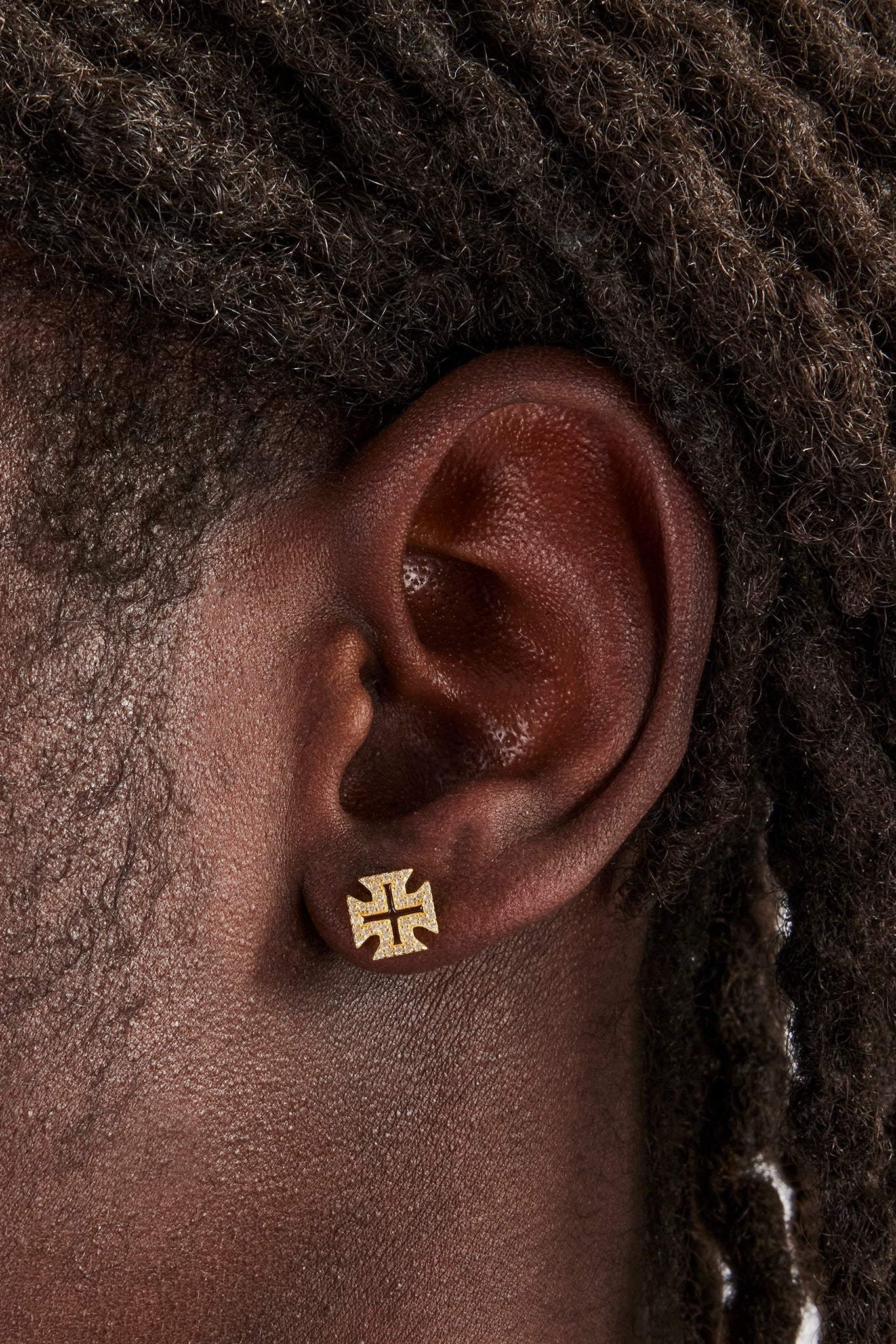 Chocolate Brown Cross Motif Stud Earrings - 8mm - Image 2