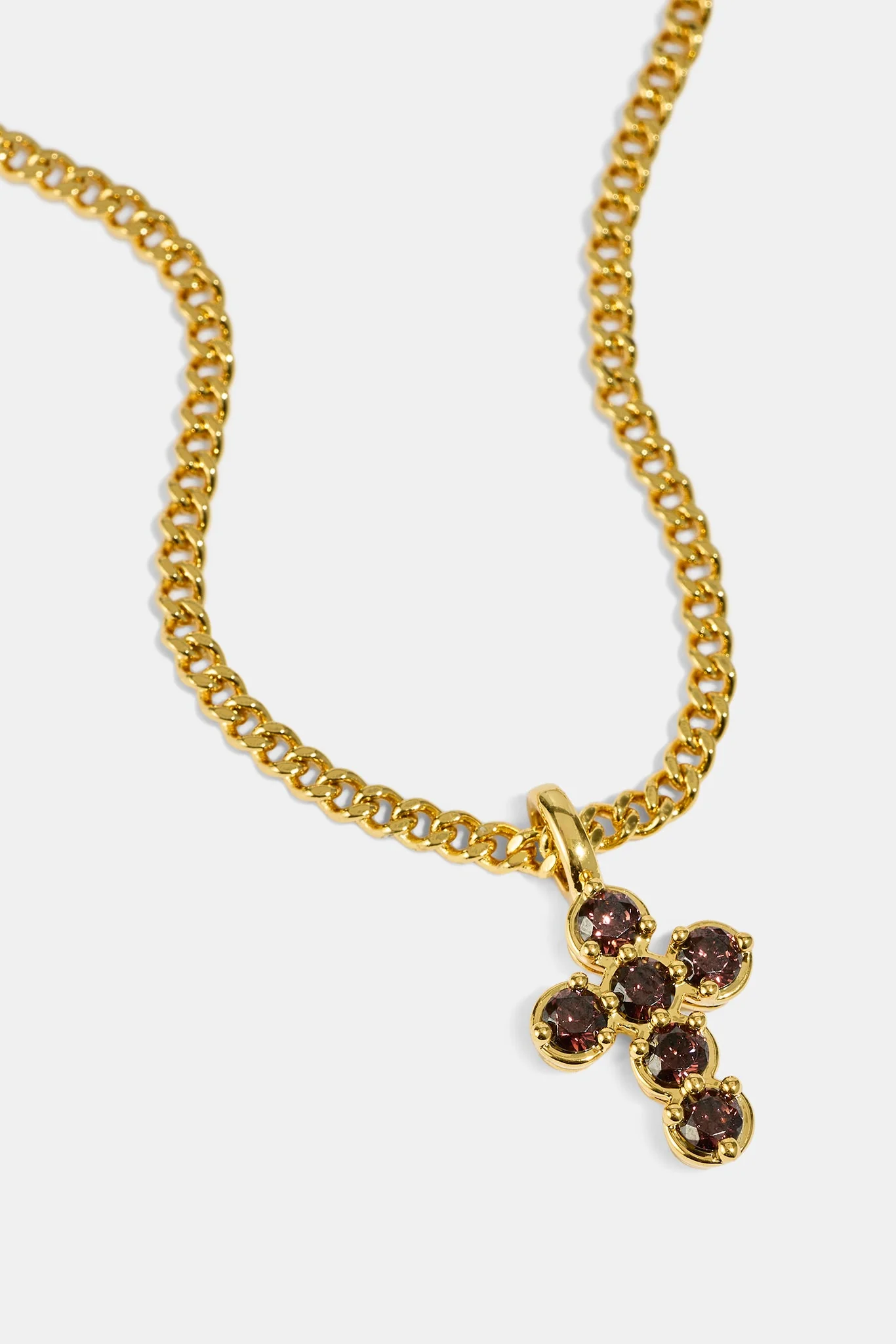 Chocolate CZ Stone Cross Necklace - 2.5mm - Gold - Image 2