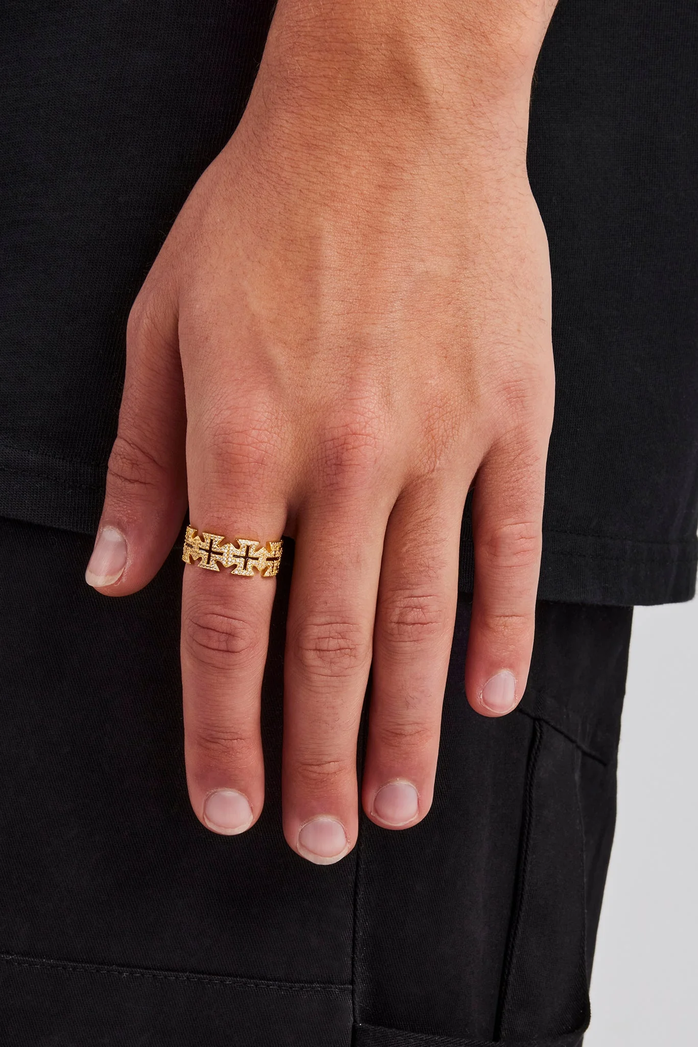 Chocolate Enamel Cross Motif Ring - 8mm - Image 2