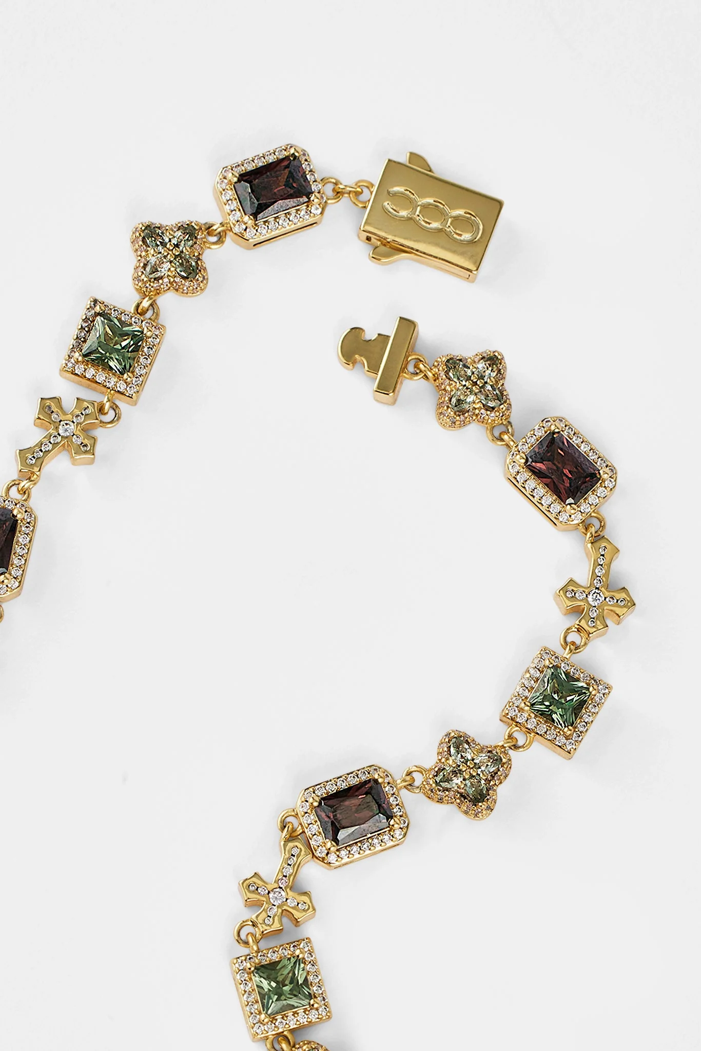 Chocolate Motif & Cross Multi Gemstone Chain -Â 8mm - Gold - Image 3