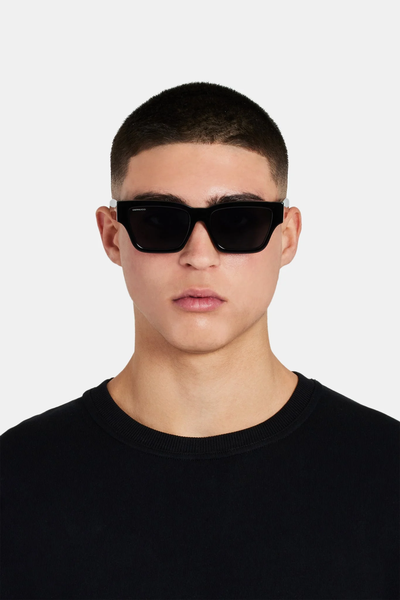 Classic Square Acetate Sunglasses - Black - Image 4