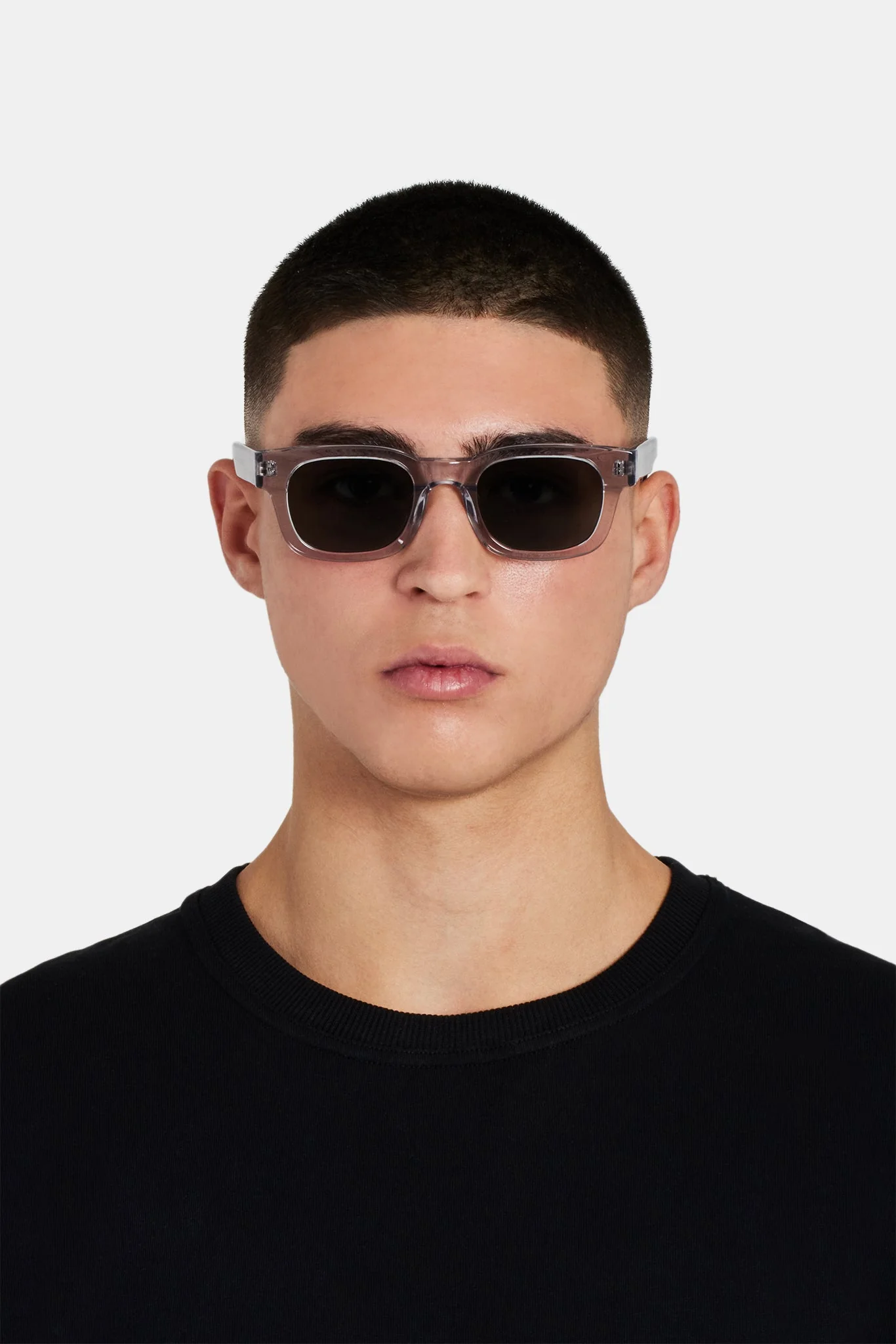 Classic Square Acetate Sunglasses - Transparent Grey - Image 4