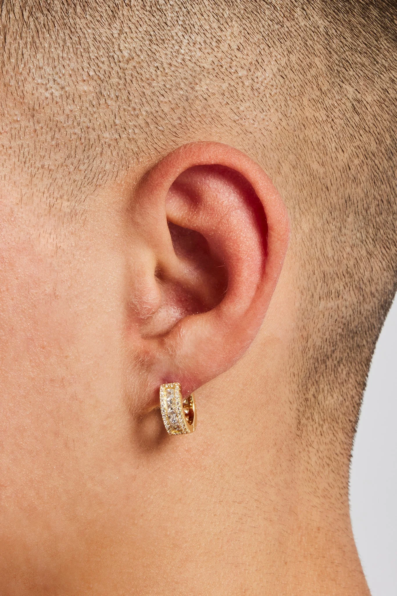 Clear Baguette Huggie Earrings - Gold - Image 2