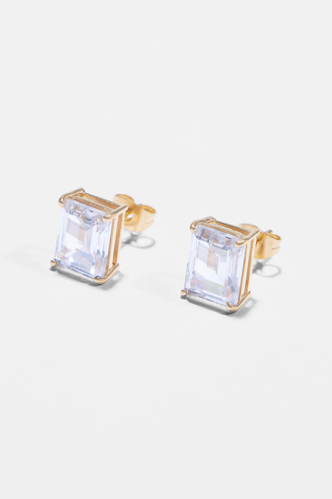 Clear Baguette Stud Earrings - Gold - Image 3
