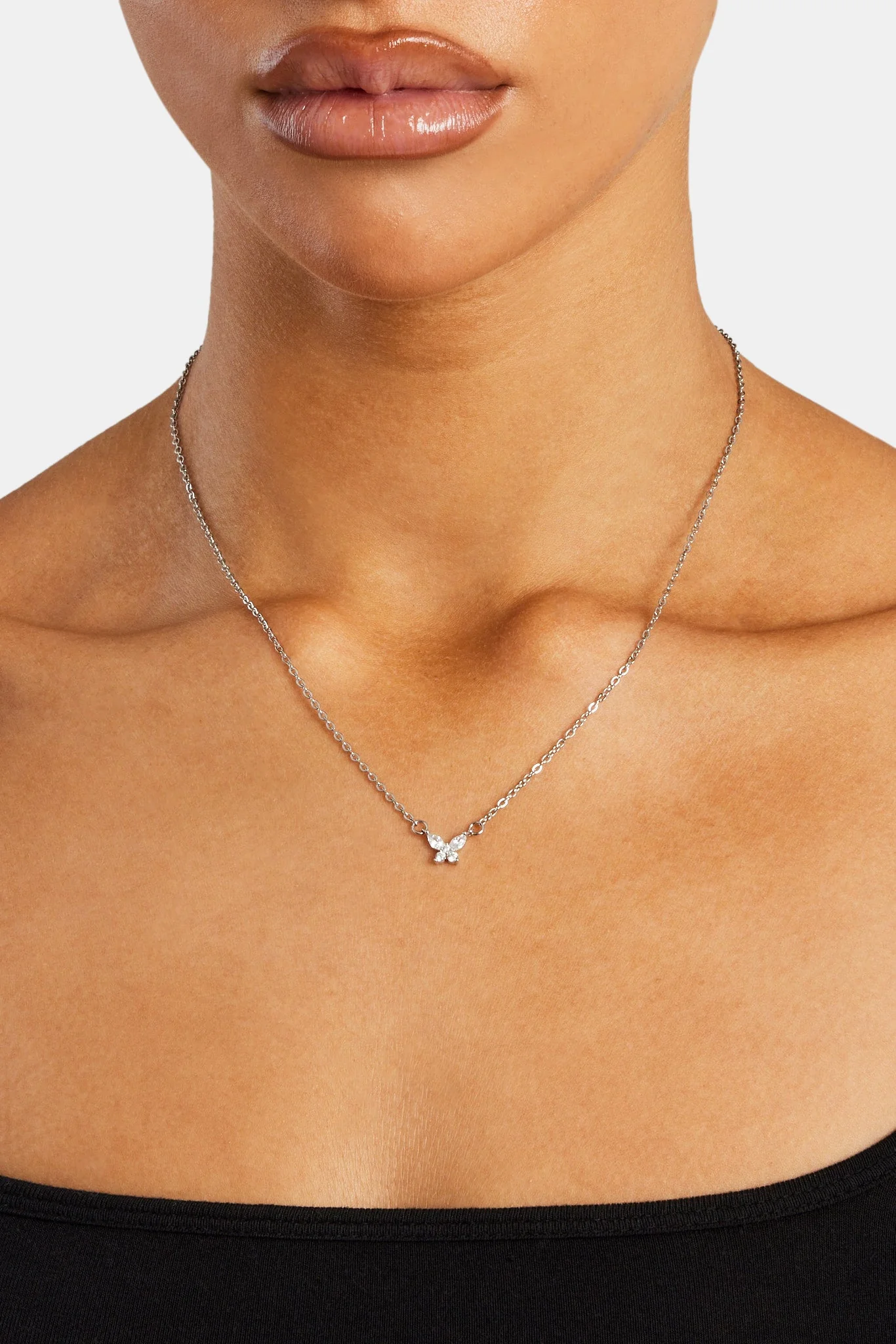 Clear Butterfly Necklace - White - Image 2