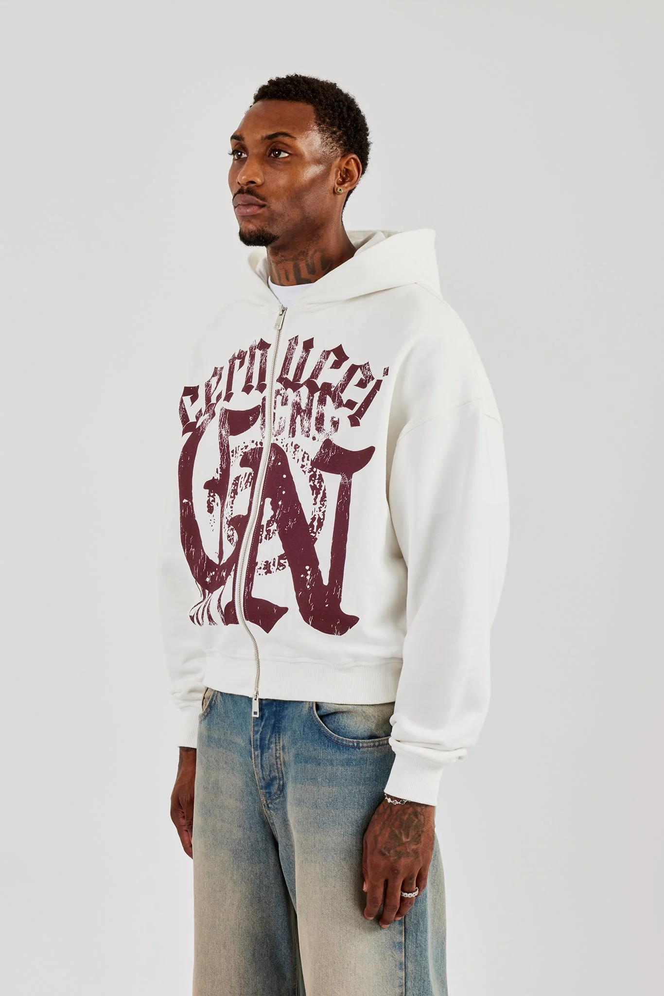 CN17 Boxy Zip Through Hoodie - Off White - Image 3