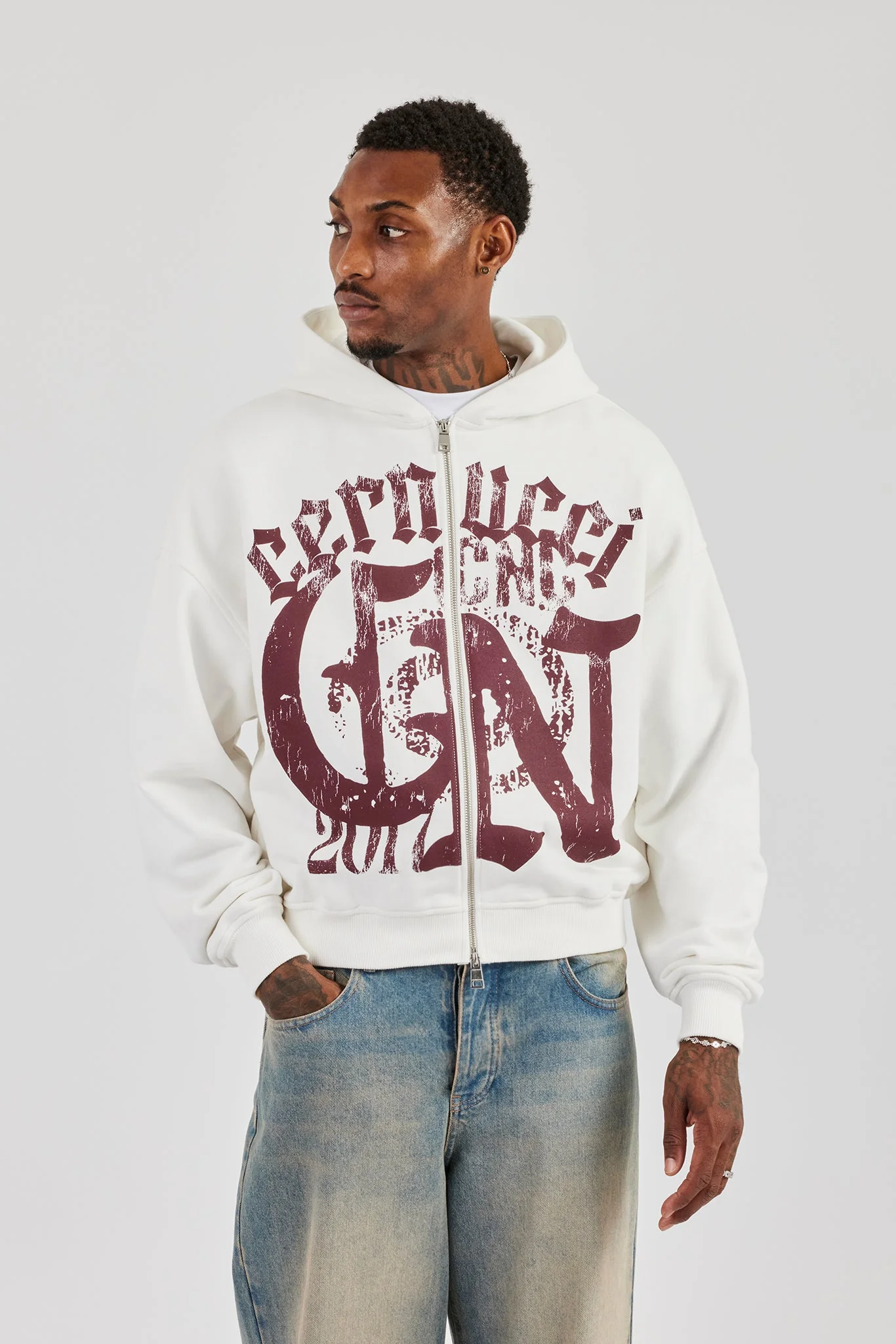 CN17 Boxy Zip Through Hoodie - Off White - Image 5