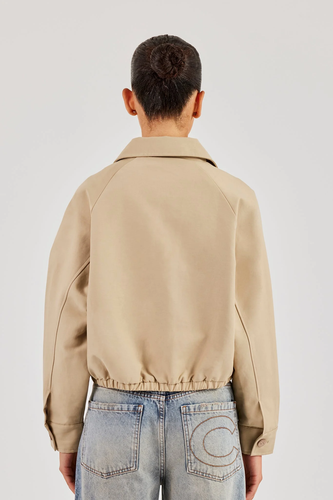 Collared Twill Bomber Jacket - Beige - Image 4