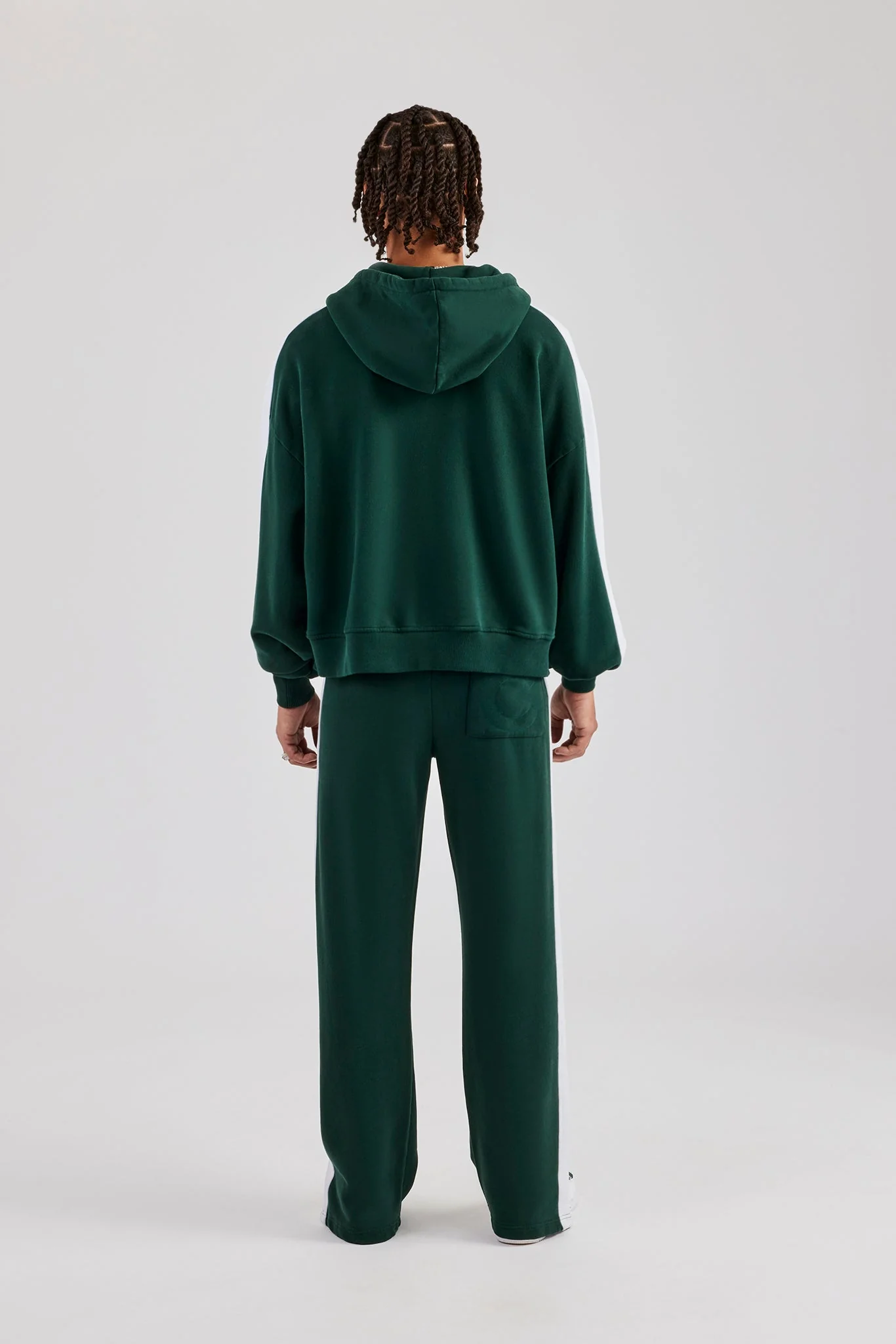 Contrast Panel Boxy Zip Through Tracksuit - Forest Green - Image 3