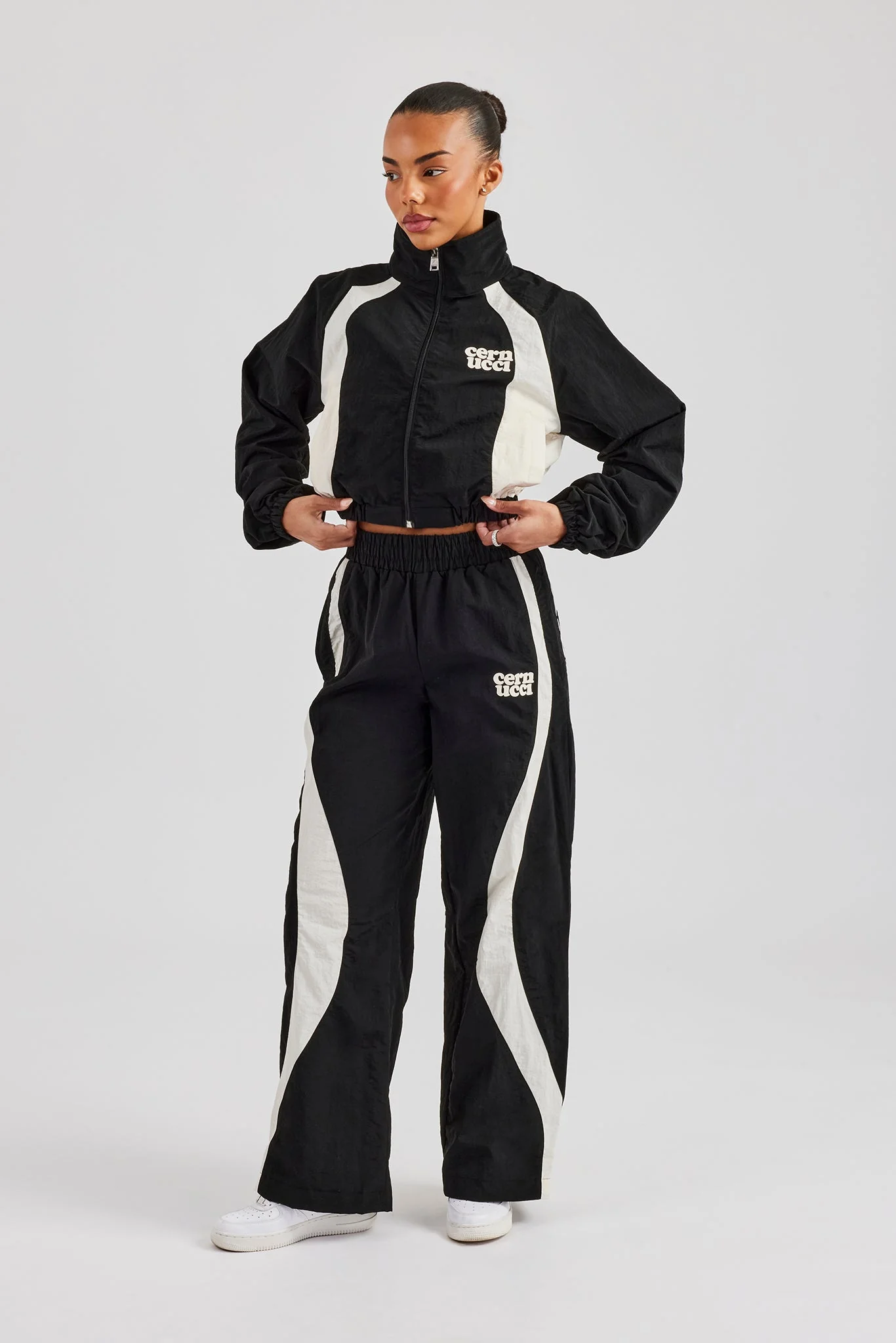 Contrast Panel Nylon Wide Leg Trouser - Black - Image 3