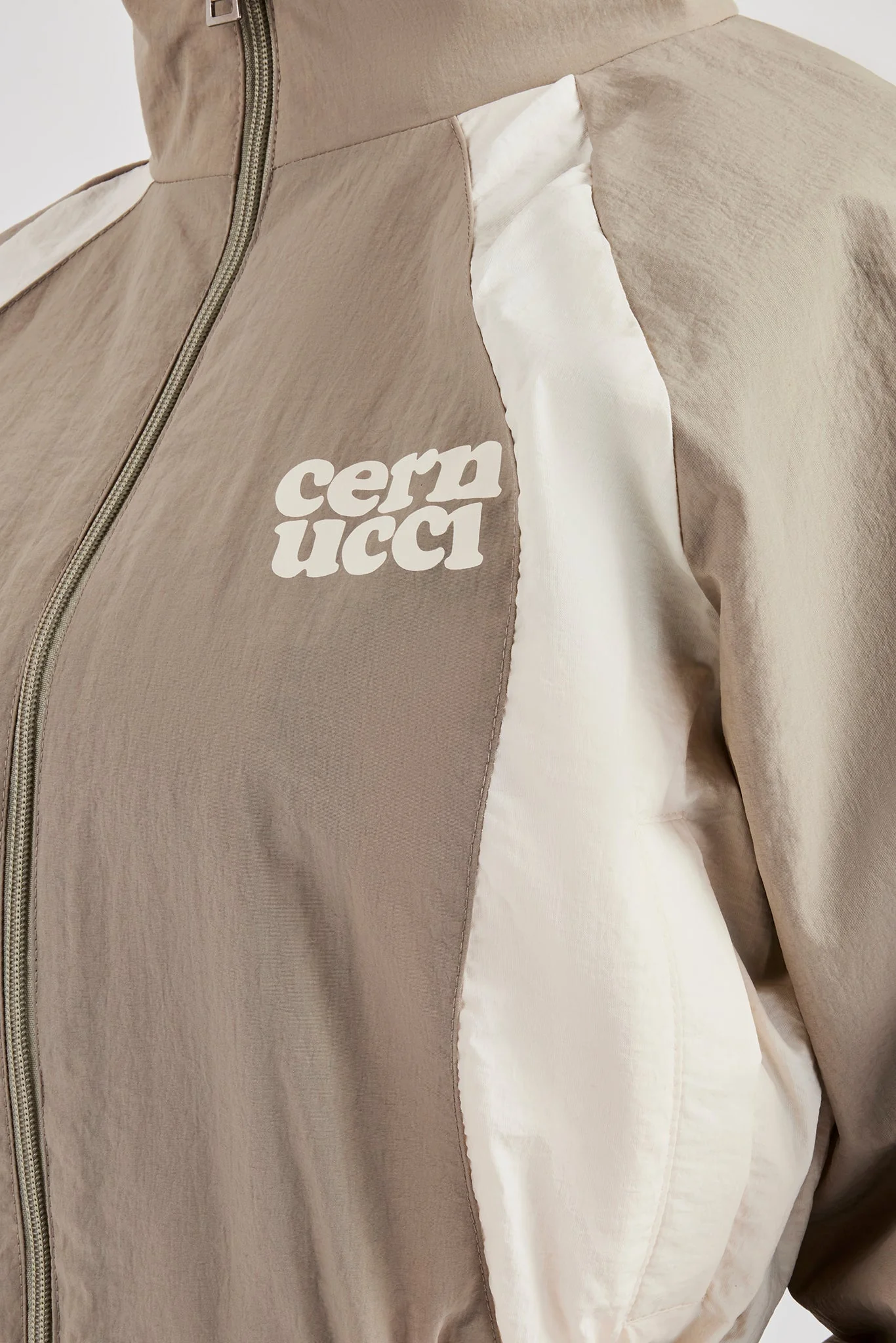 Contrast Panel Nylon Zip Through Jacket - Khaki - Image 2