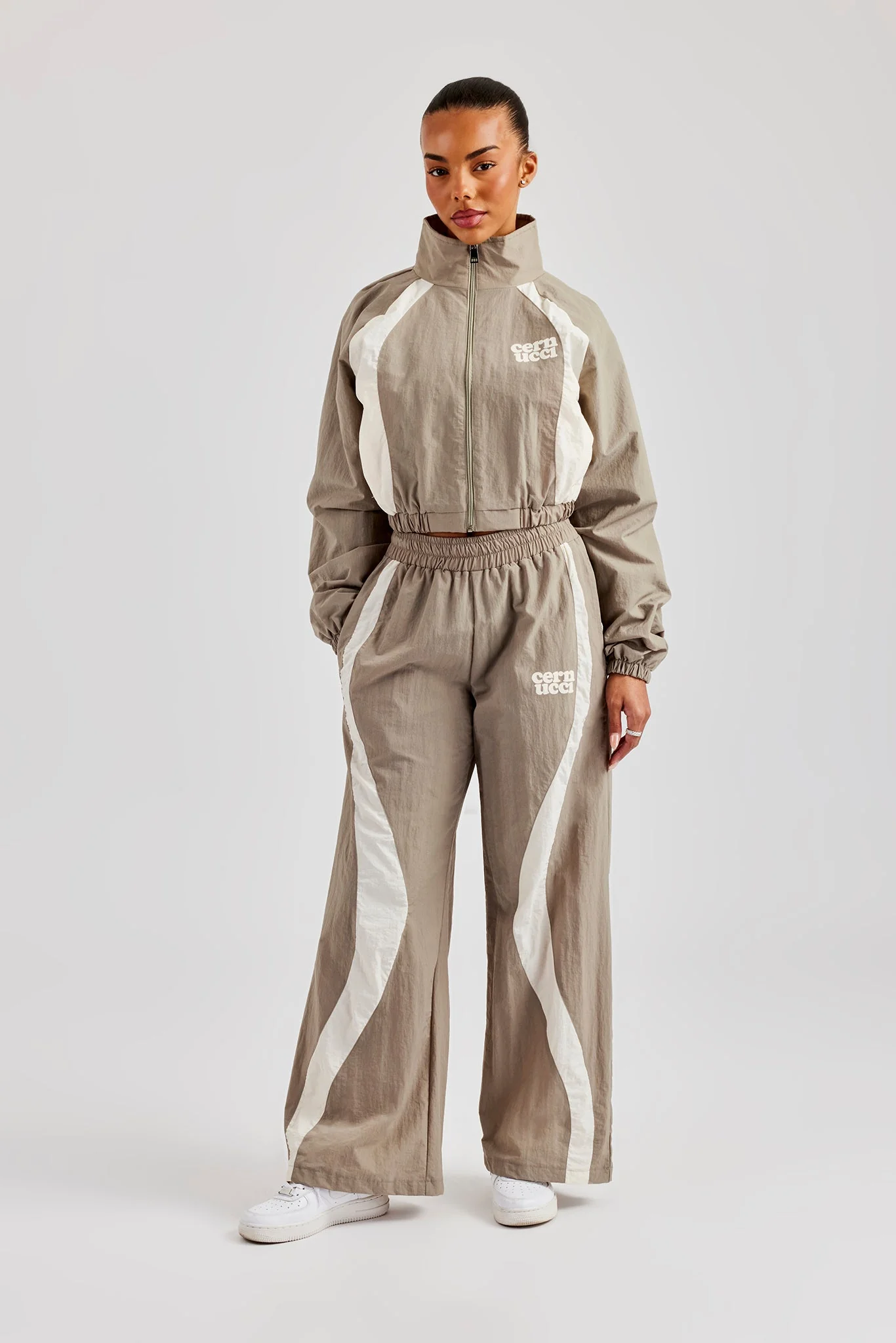 Contrast Panel Nylon Zip Through Jacket - Khaki - Image 3
