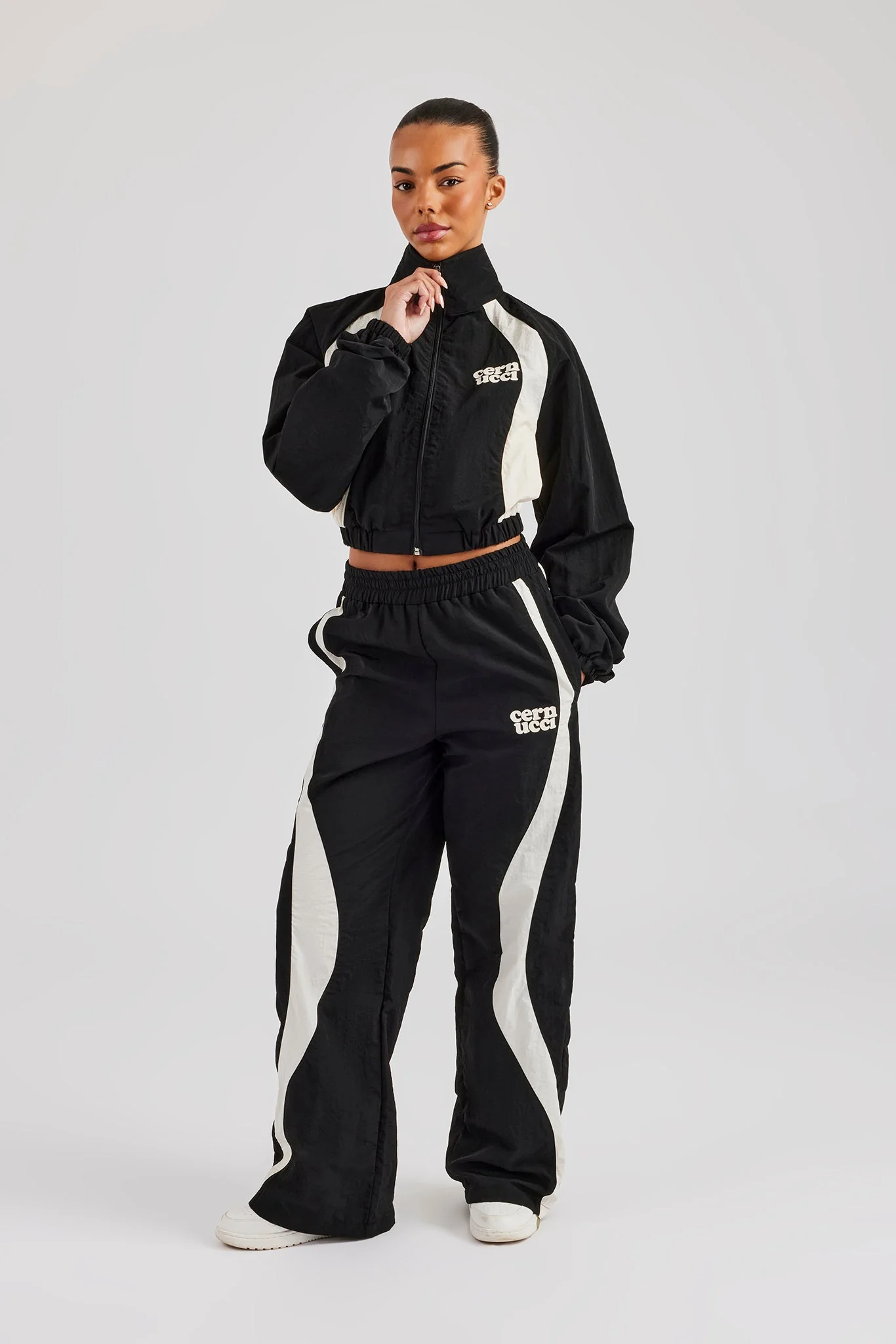 Contrast Panel Nylon Zip Through Tracksuit - Black - Image 2