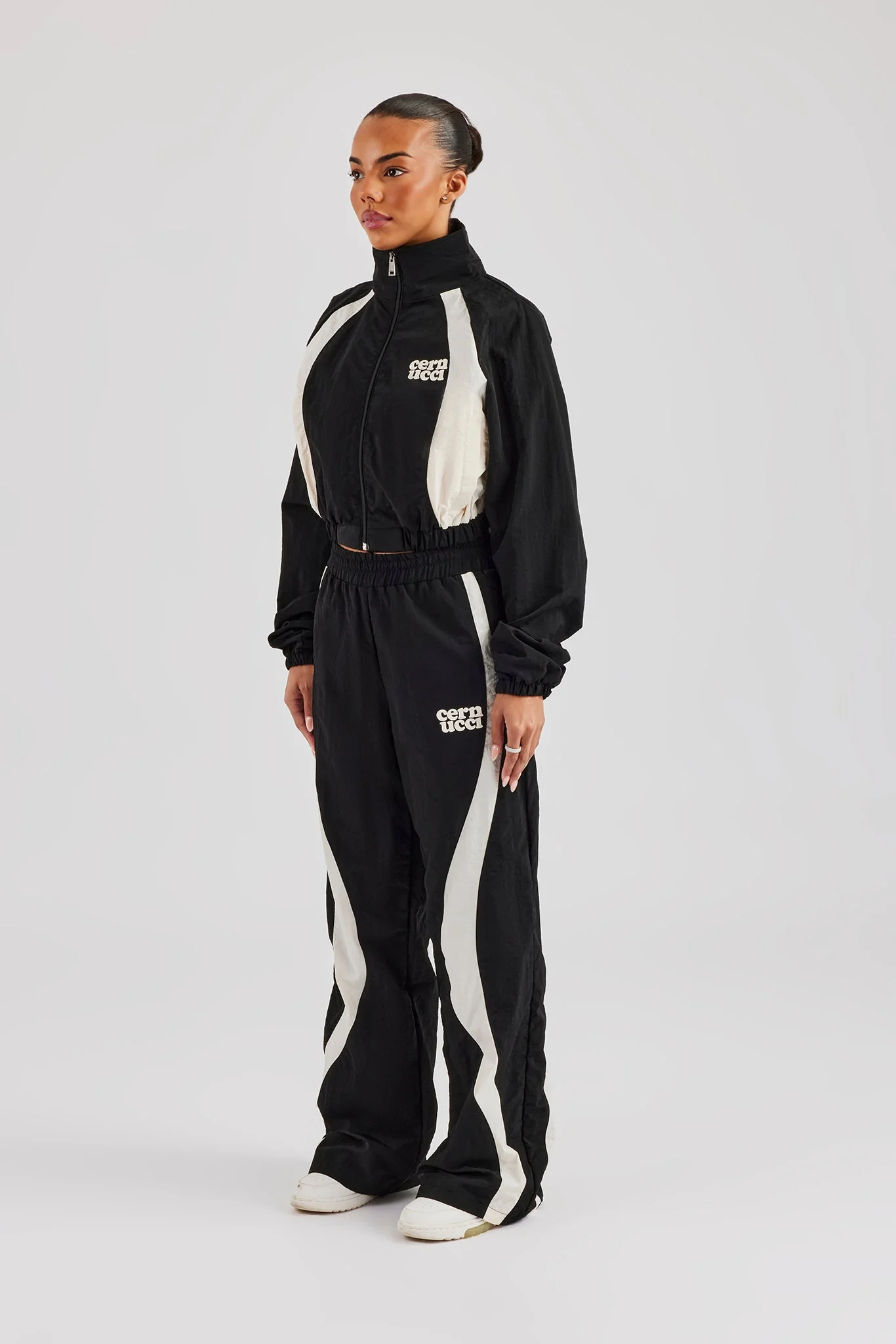 Contrast Panel Nylon Zip Through Tracksuit - Black - Image 3