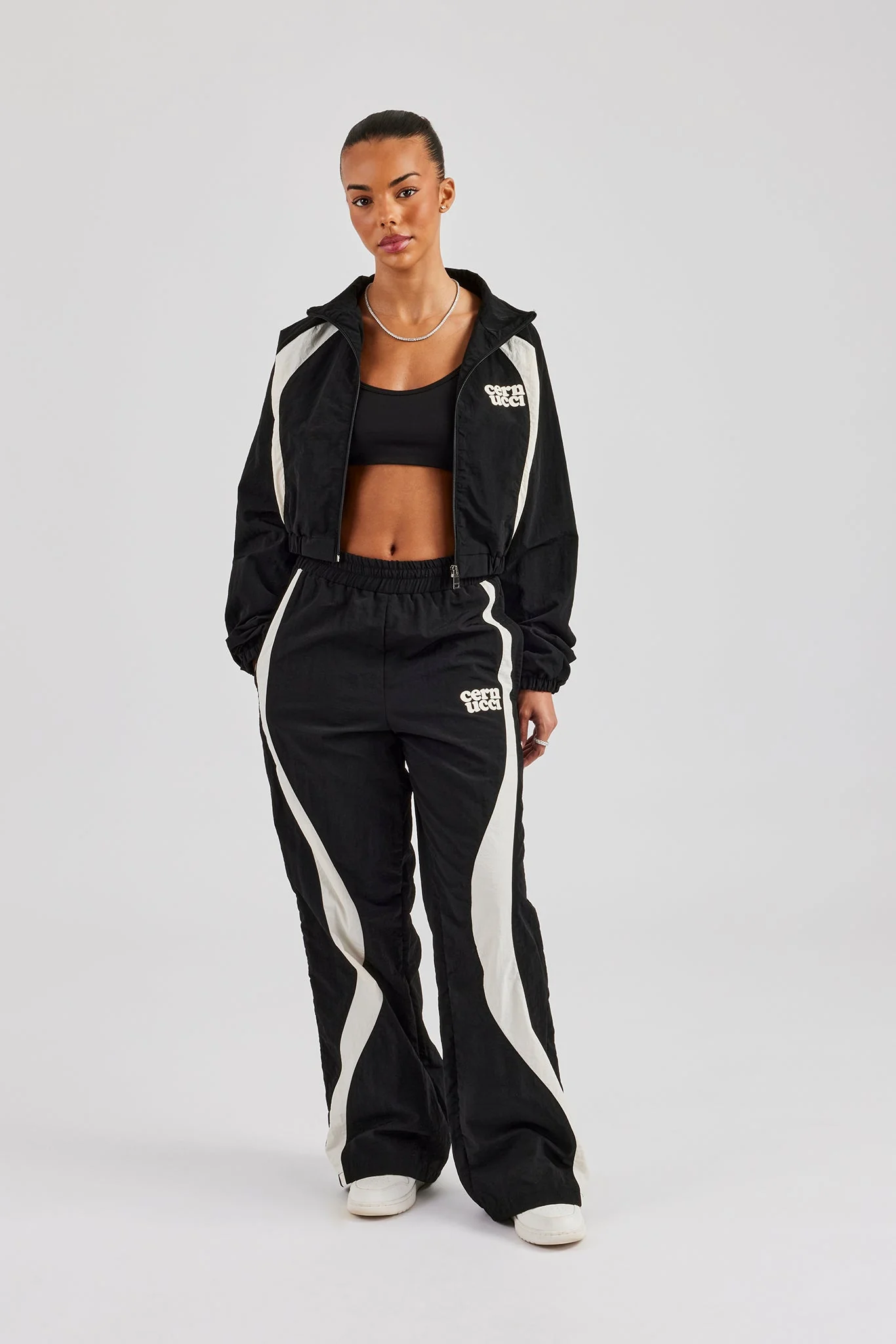 Contrast Panel Nylon Zip Through Tracksuit - Black - Image 6