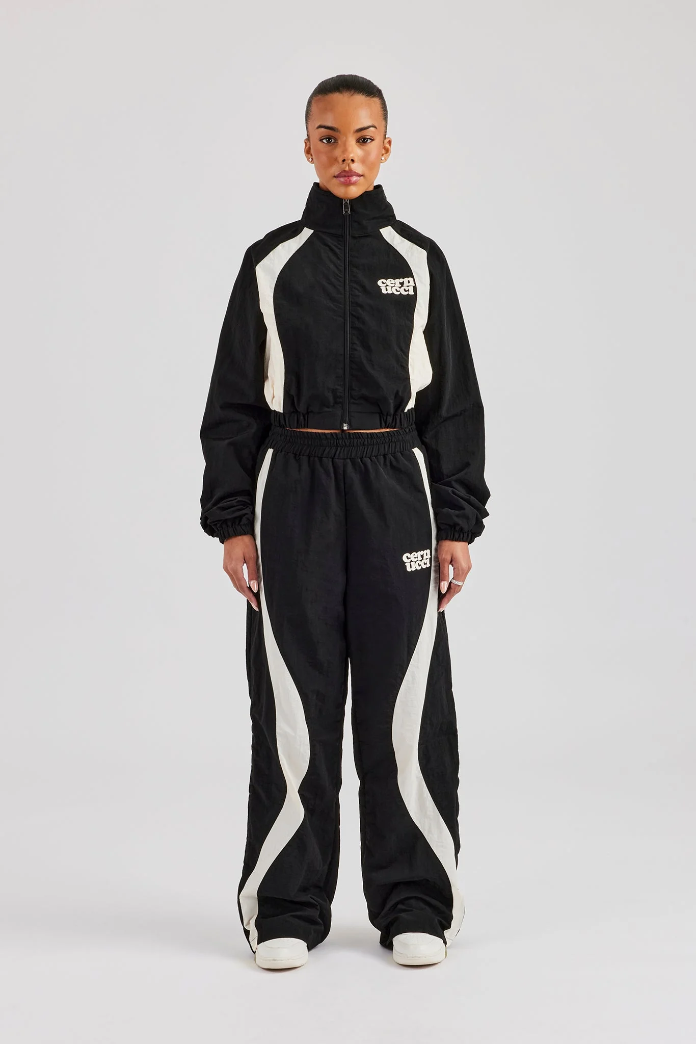 Contrast Panel Nylon Zip Through Tracksuit - Black - Image 7
