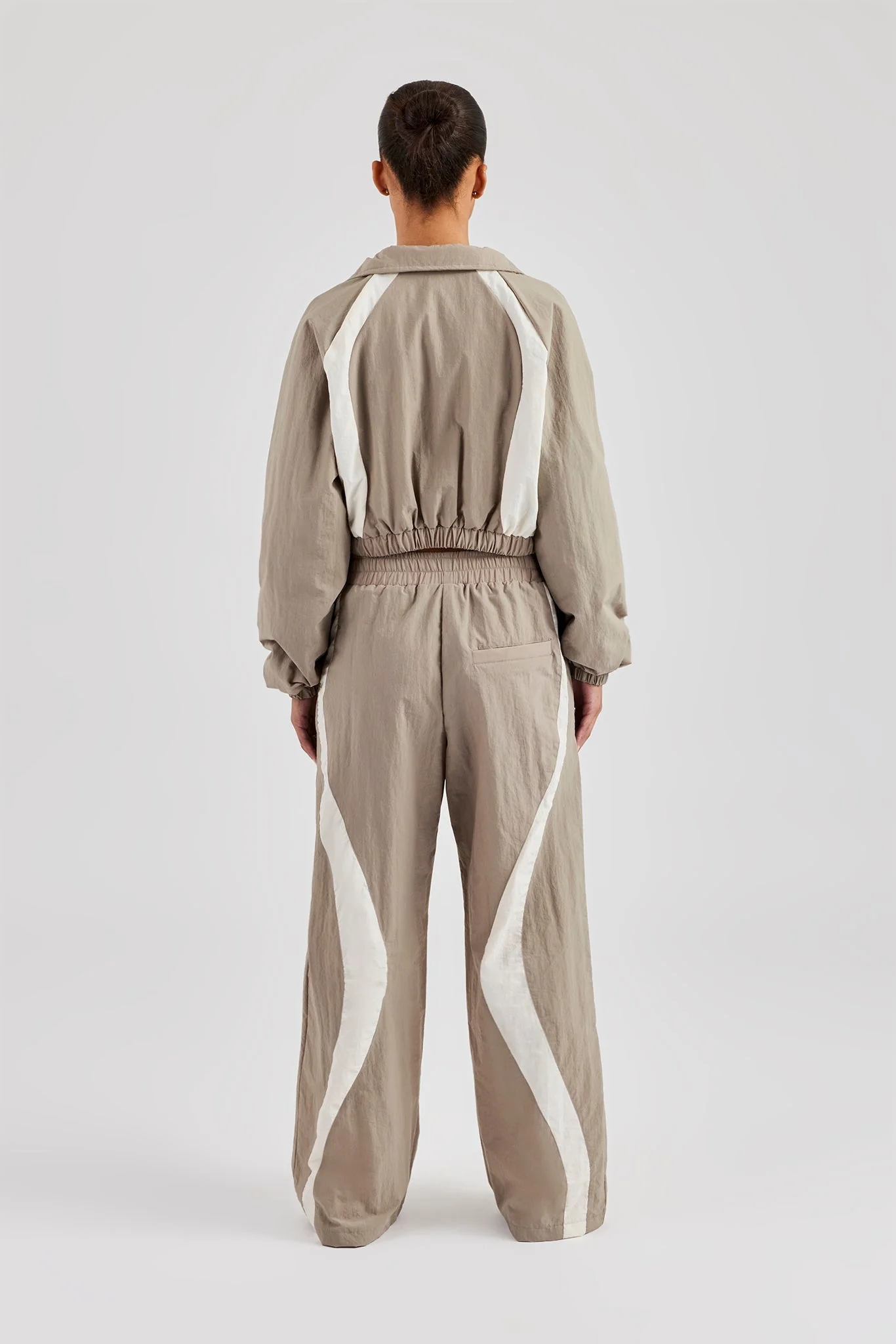 Contrast Panel Nylon Zip Through Tracksuit - Khaki - Image 2