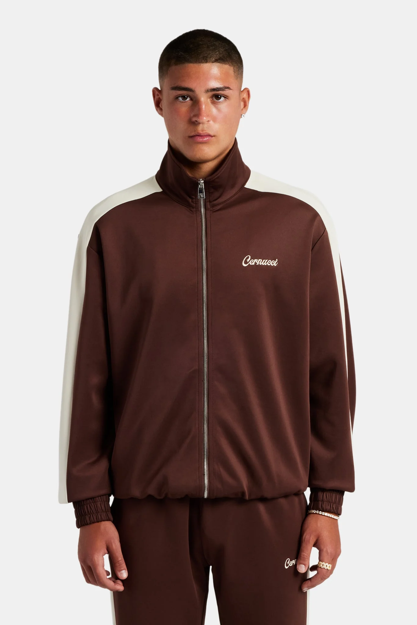 Contrast Panel Track Jacket - Chocolate - Image 4