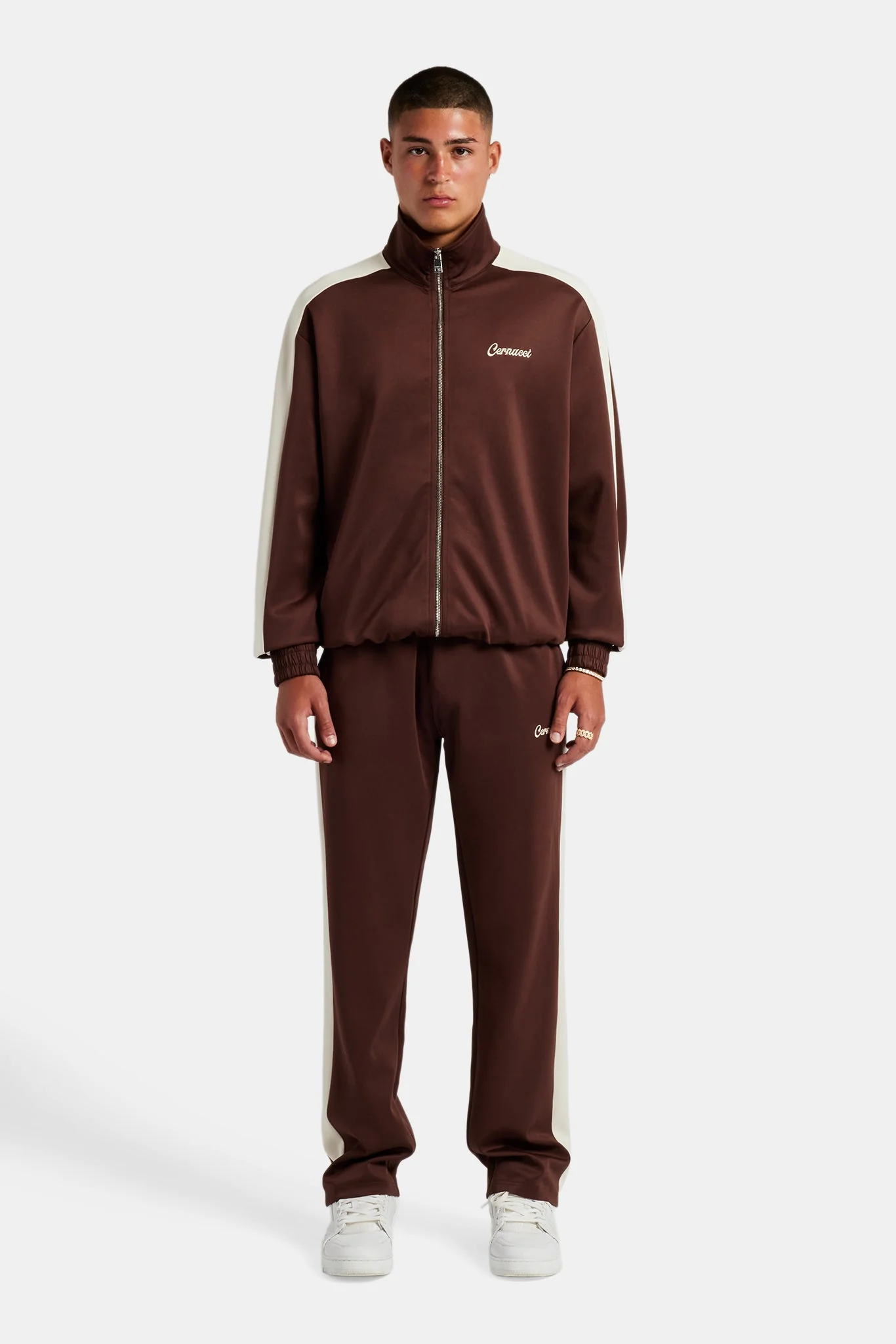 Contrast Panel Tracksuit - Chocolate - Image 3