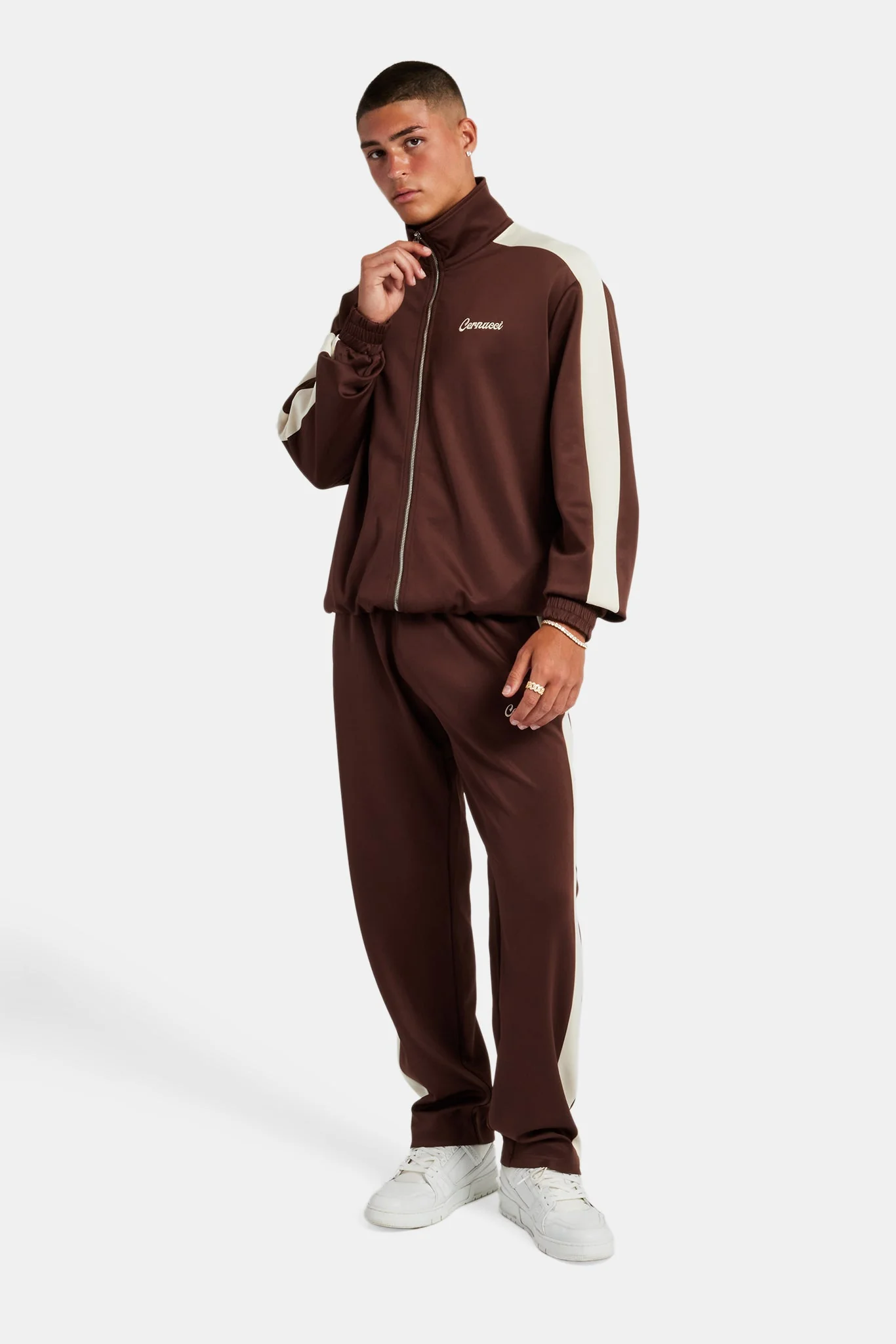 Contrast Panel Tracksuit - Chocolate - Image 5