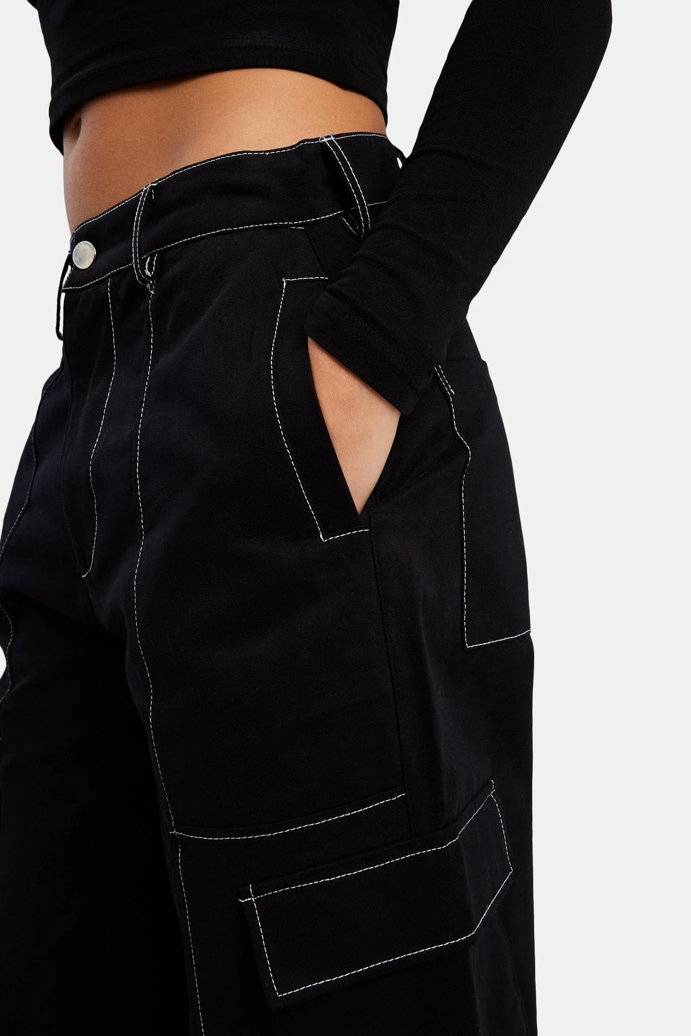 Contrast Stitch Cargo Trouser - Black - Image 2