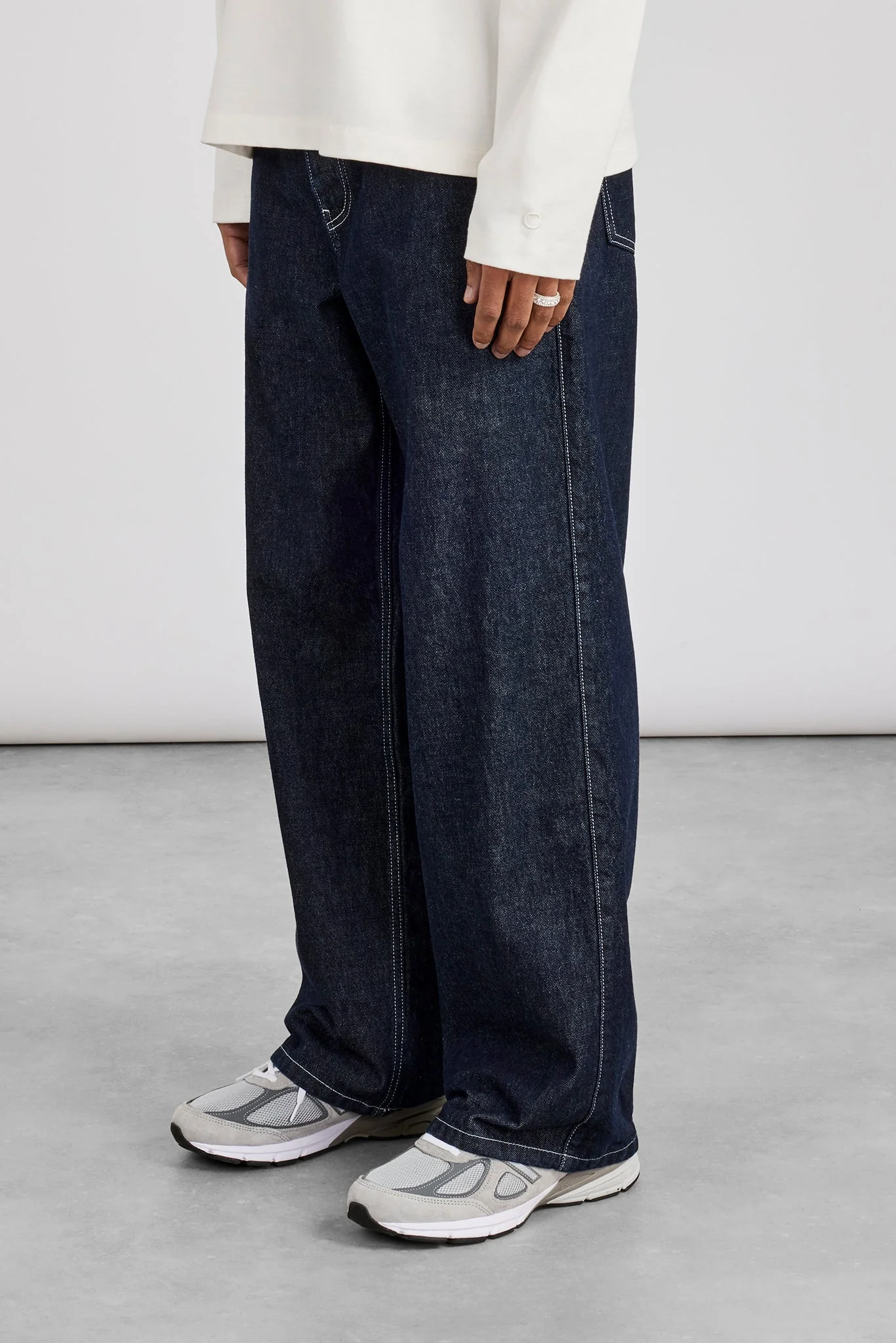 Contrast Stitch Crest Baggy Jean - Indigo - Image 2