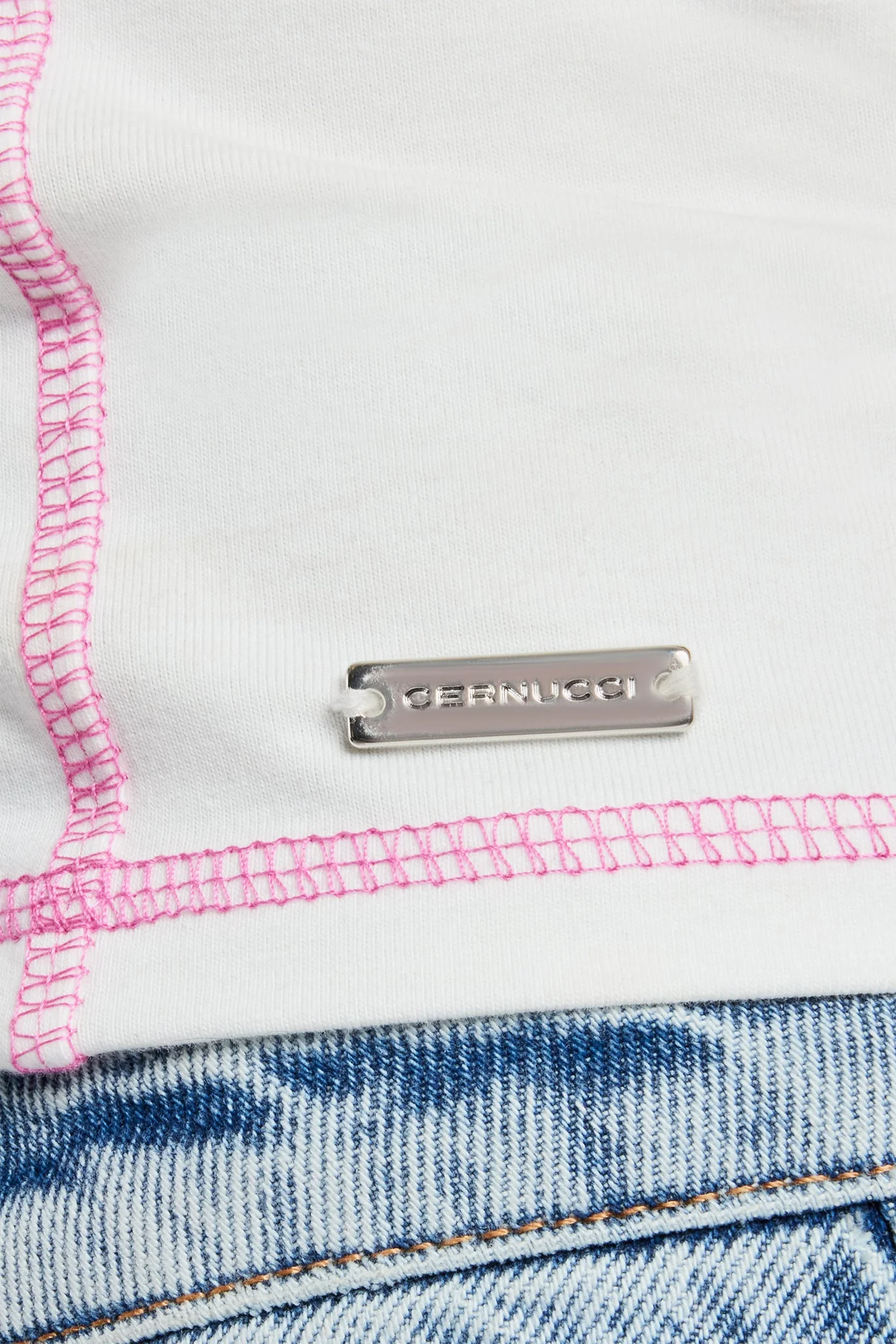 Contrast Stitch Cut Out Top - Off White - Image 3