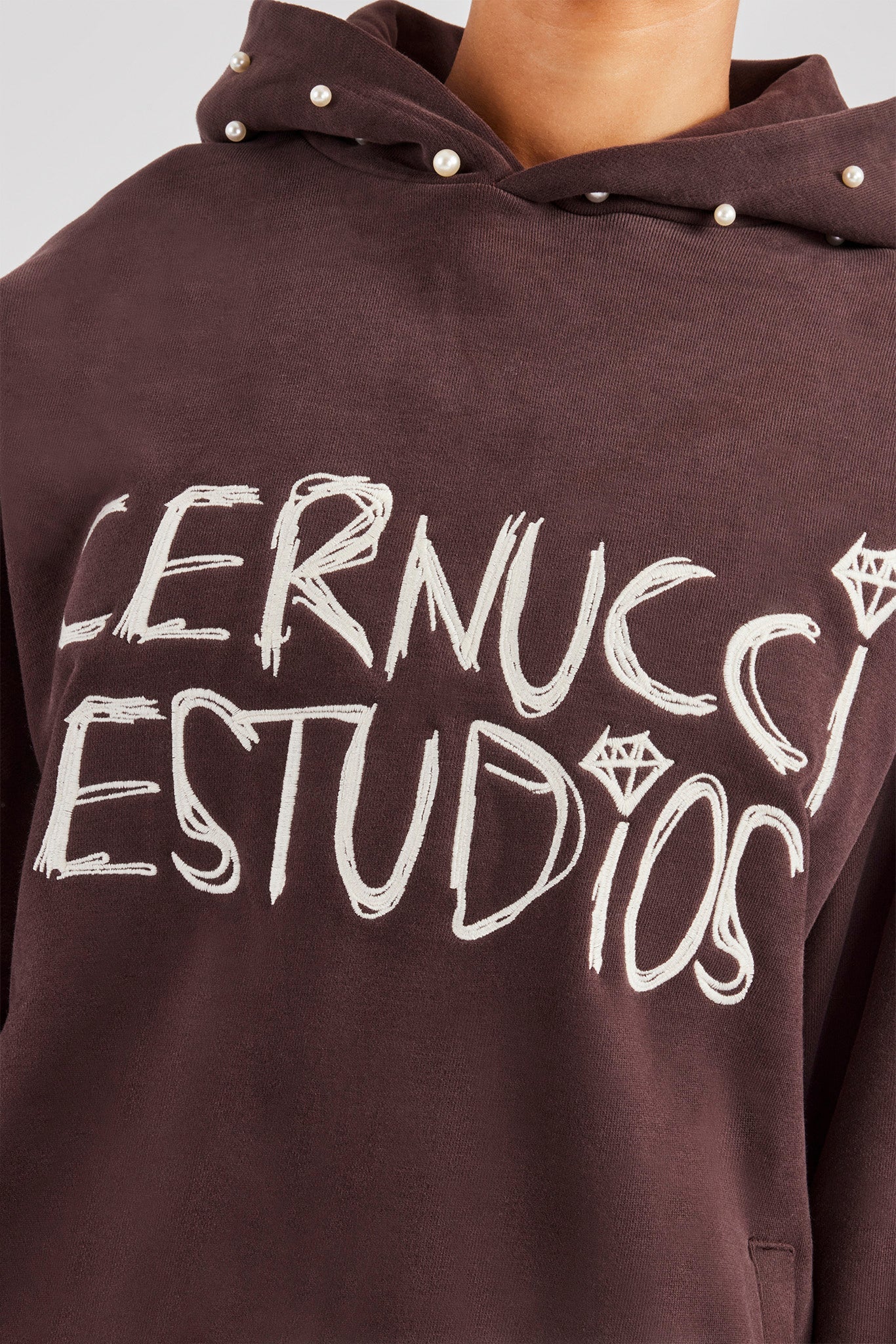 Contrast Stitch Pearl Hoodie - Chocolate - Image 3