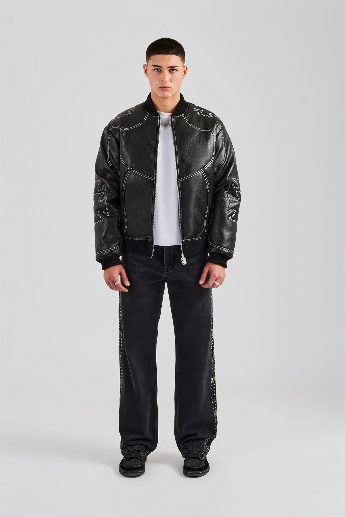 Contrast Stitch PU Bomber Jacket - Image 4