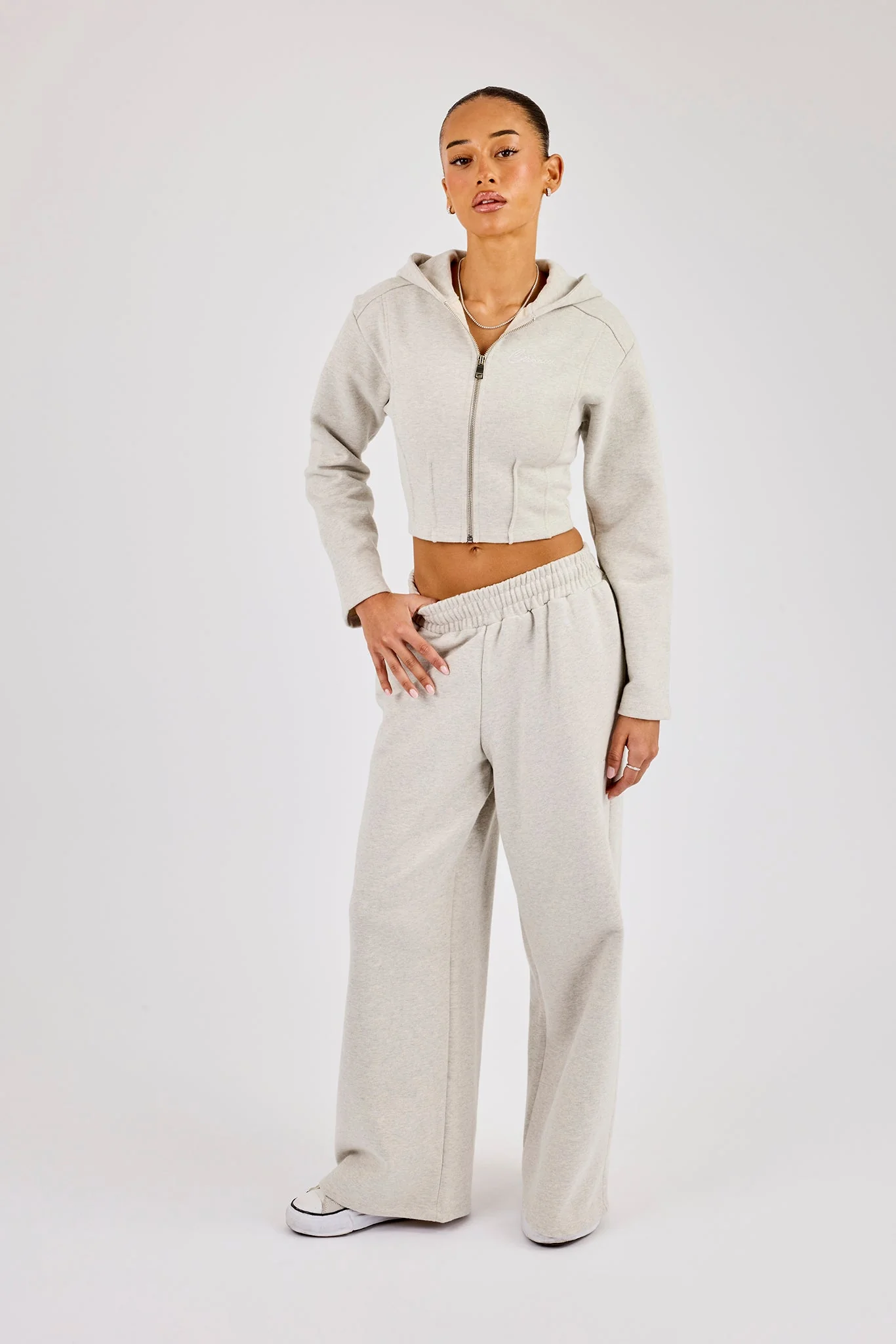 Corset Fitted Zip Hoodie & Super Baggy Jogger - Ash Grey