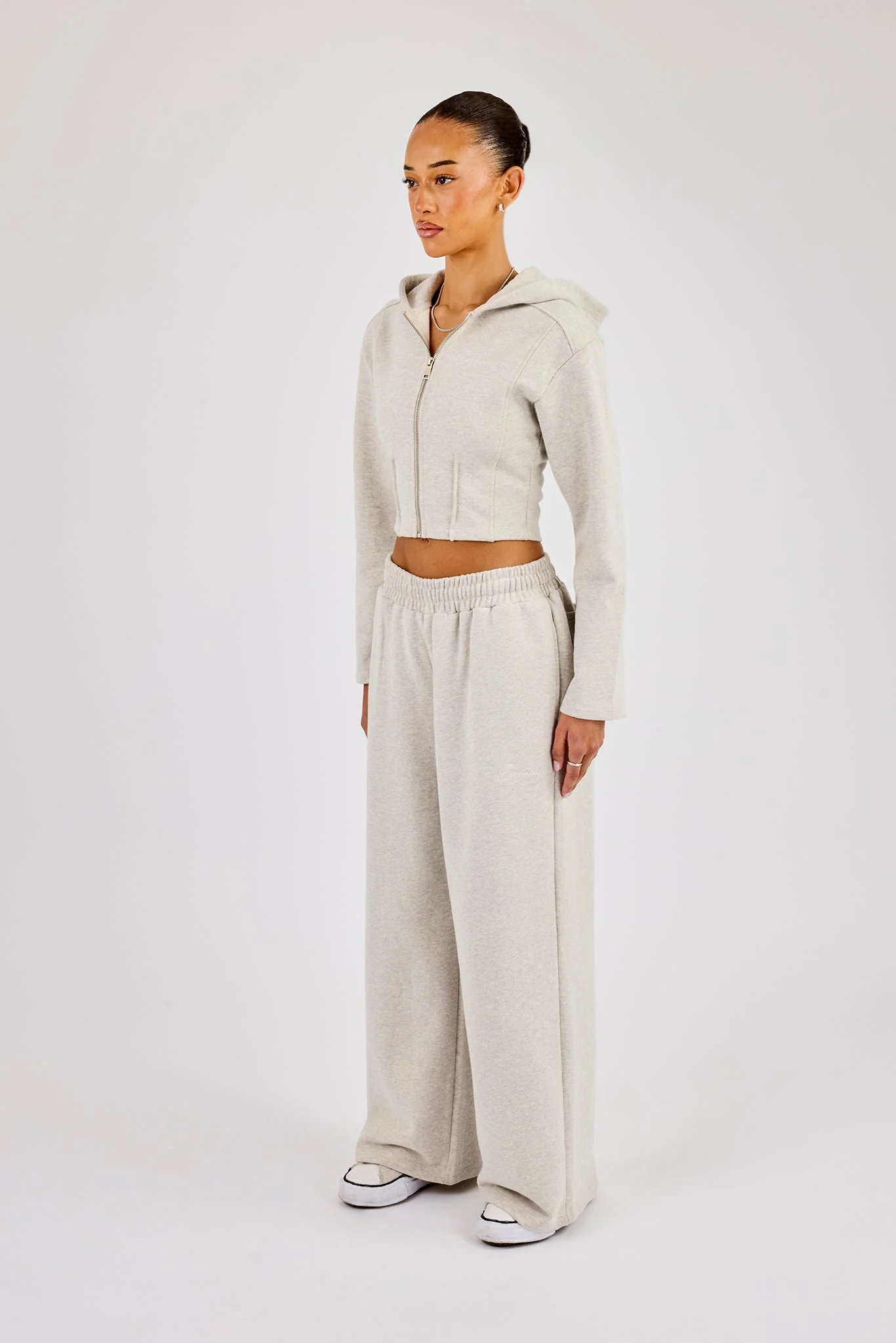 Corset Fitted Zip Hoodie & Super Baggy Jogger - Ash Grey - Image 2