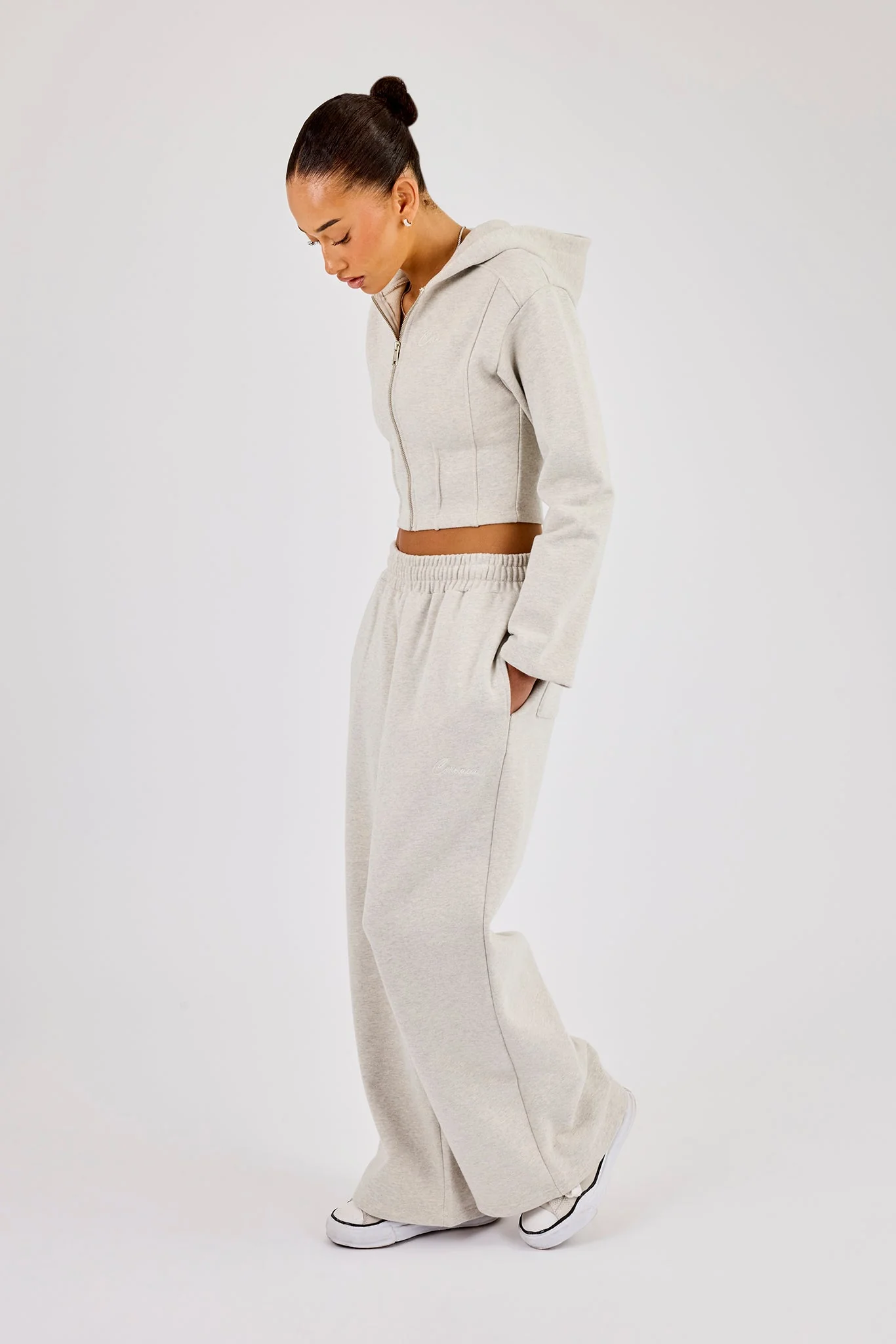 Corset Fitted Zip Hoodie & Super Baggy Jogger - Ash Grey - Image 4
