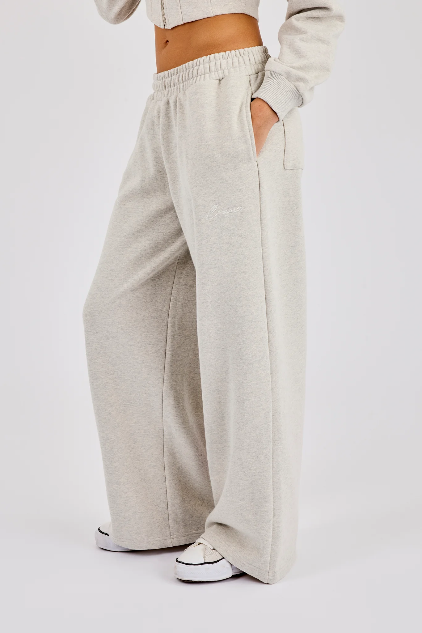 Corset Zip Through Hoodie & Super Baggy Wide Leg Jogger - Ash Grey - Image 5