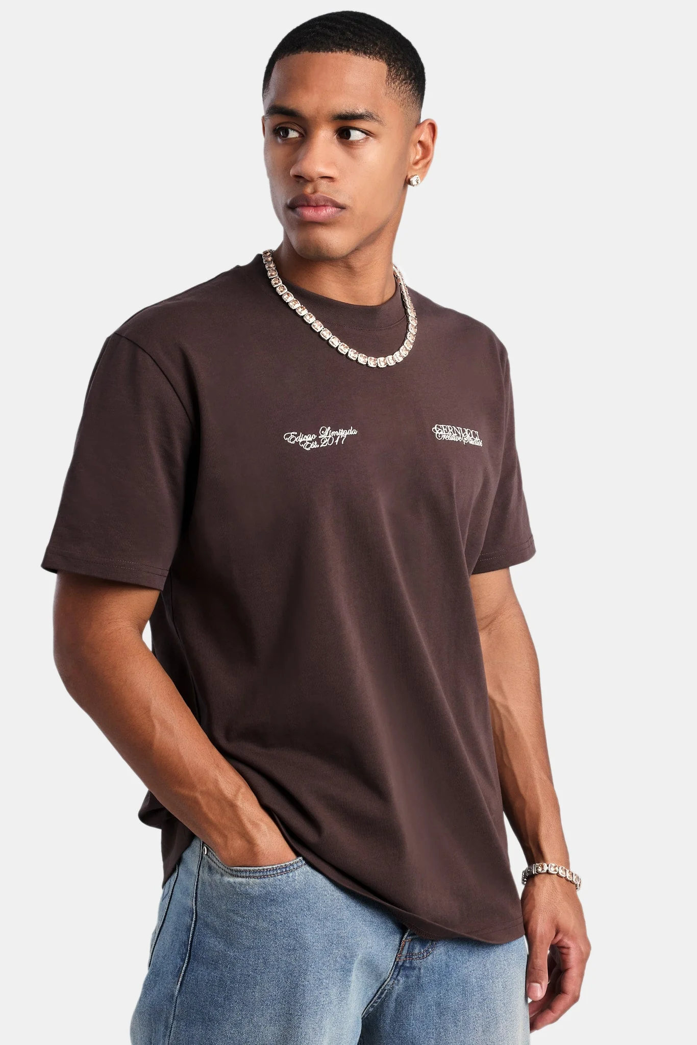 Creative Studio Embroidered T-Shirt - Chocolate