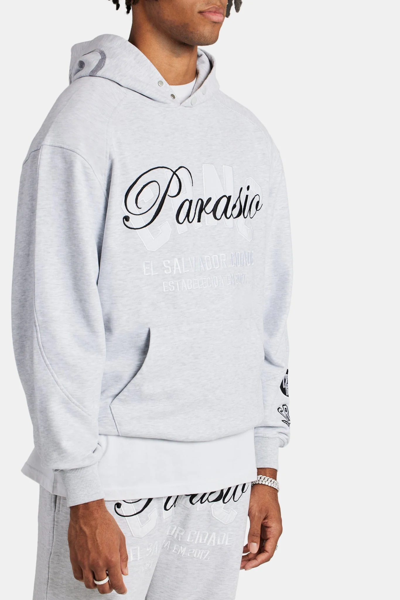 Crnc Salvador Applique Varsity Hoodie - Grey Marl - Image 4