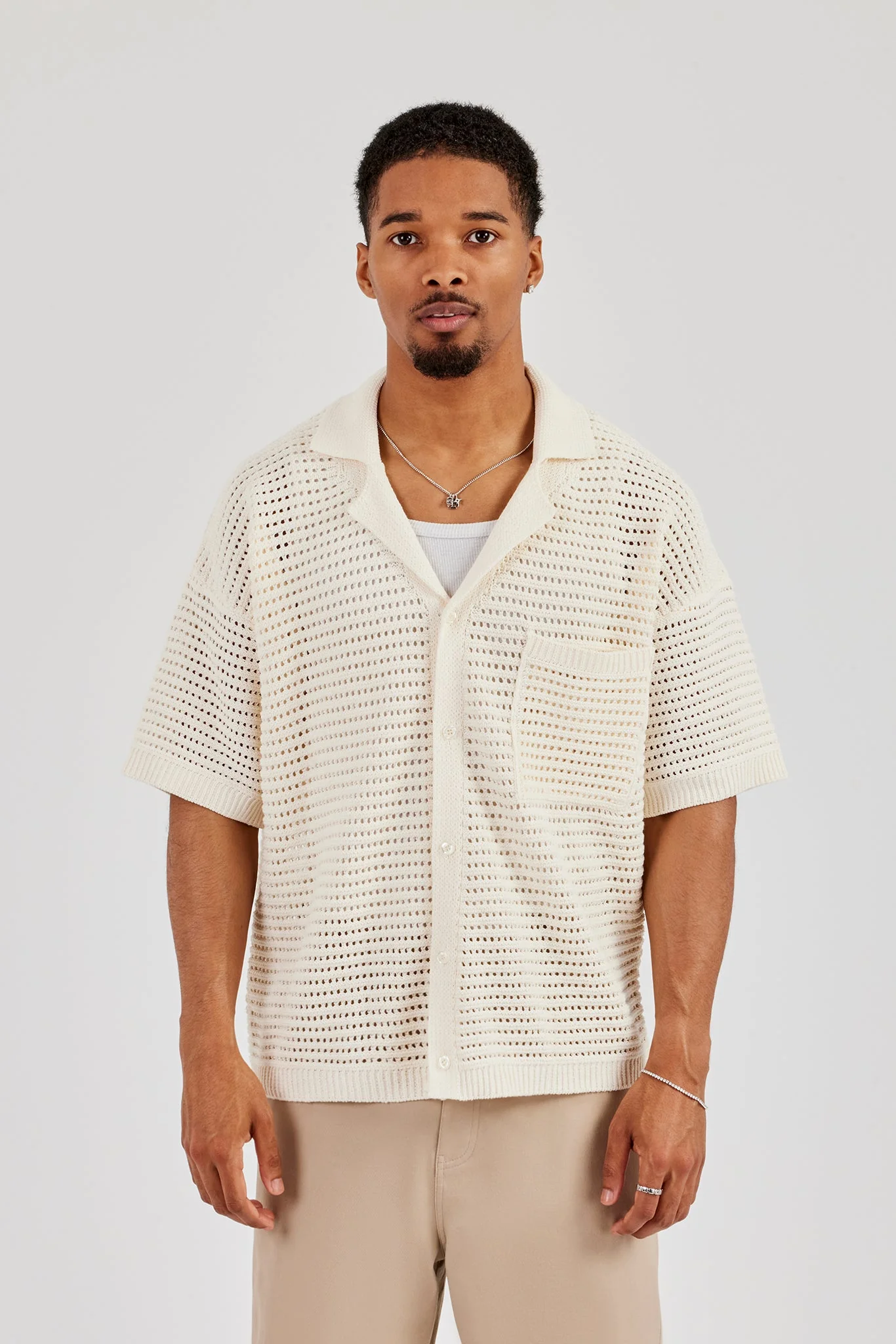 Crochet Knit Shirt - Off White - Image 2