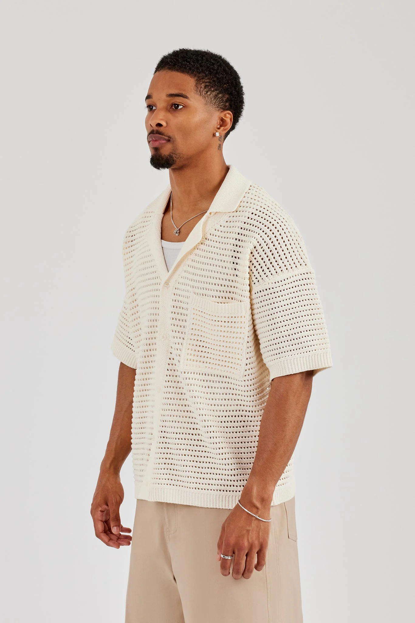 Crochet Knit Shirt - Off White - Image 3