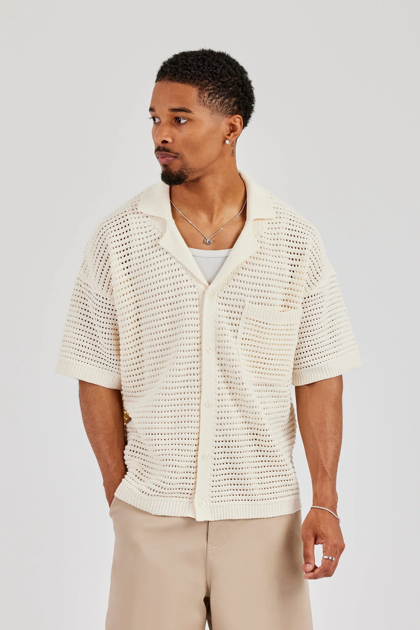 Crochet Knit Shirt - Off White - Image 5