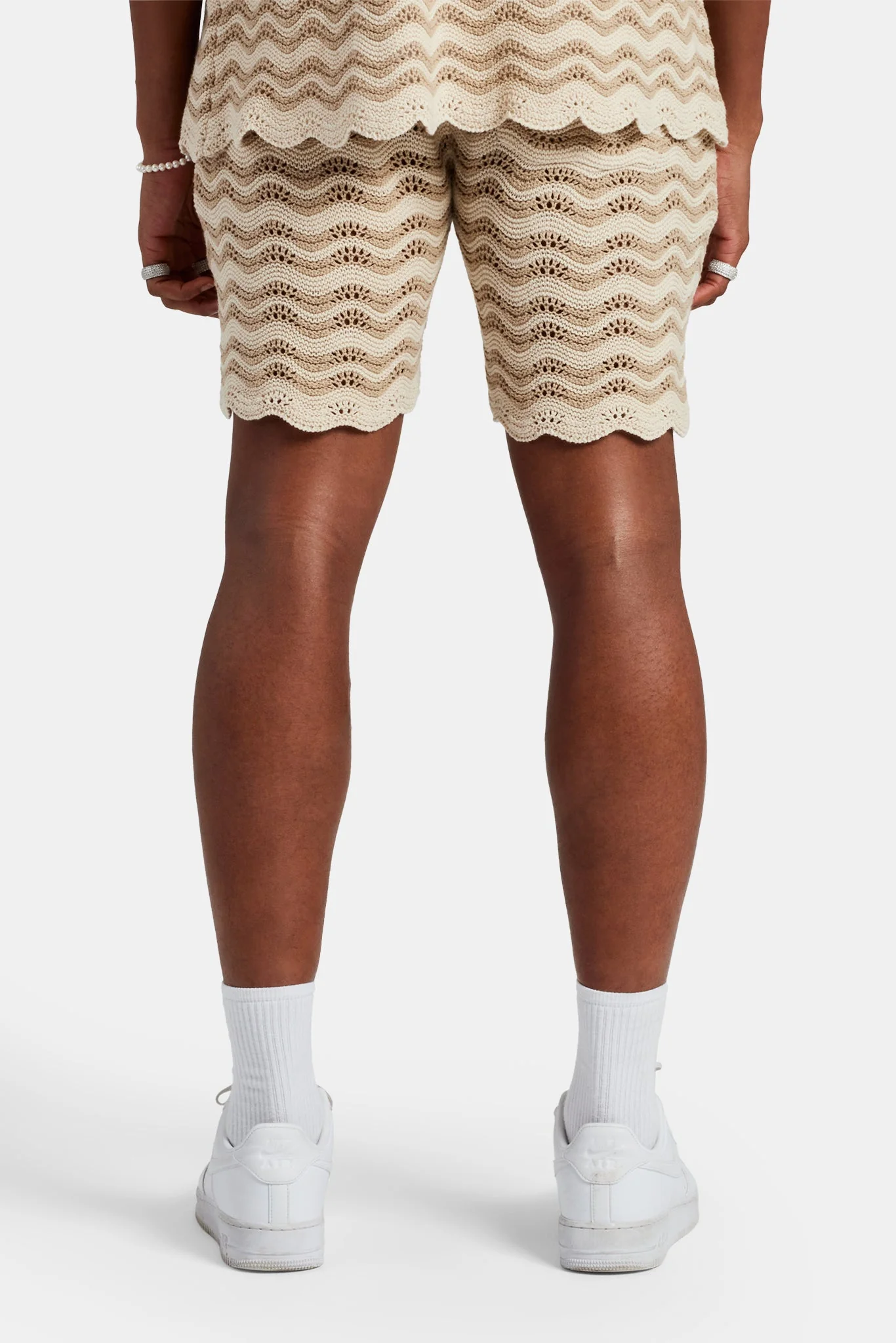 Crochet Knitted Embroidered Short - Beige - Image 2