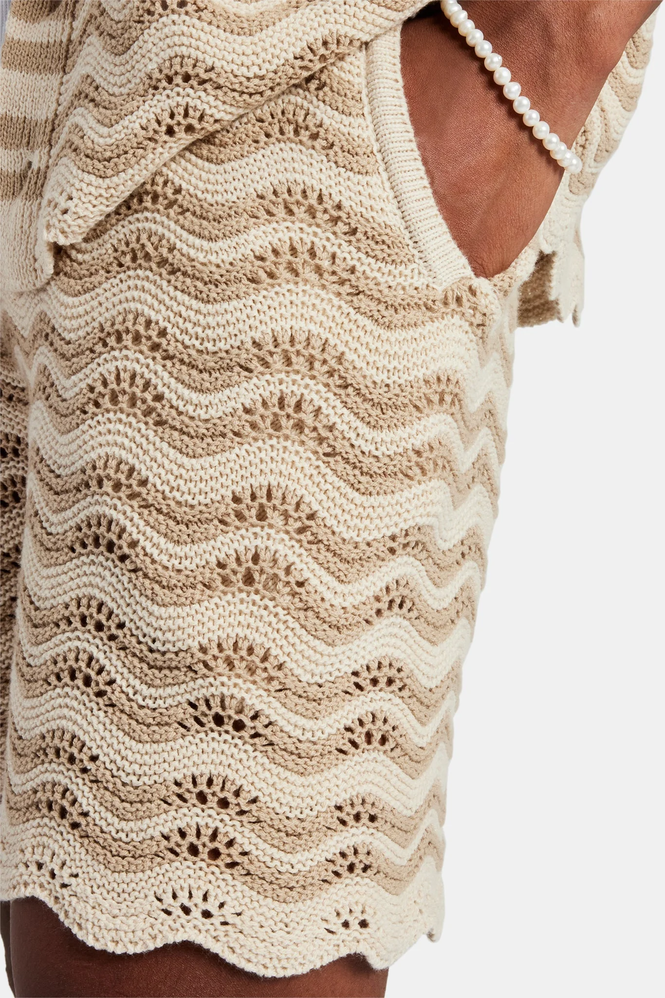 Crochet Knitted Embroidered Short - Beige - Image 4