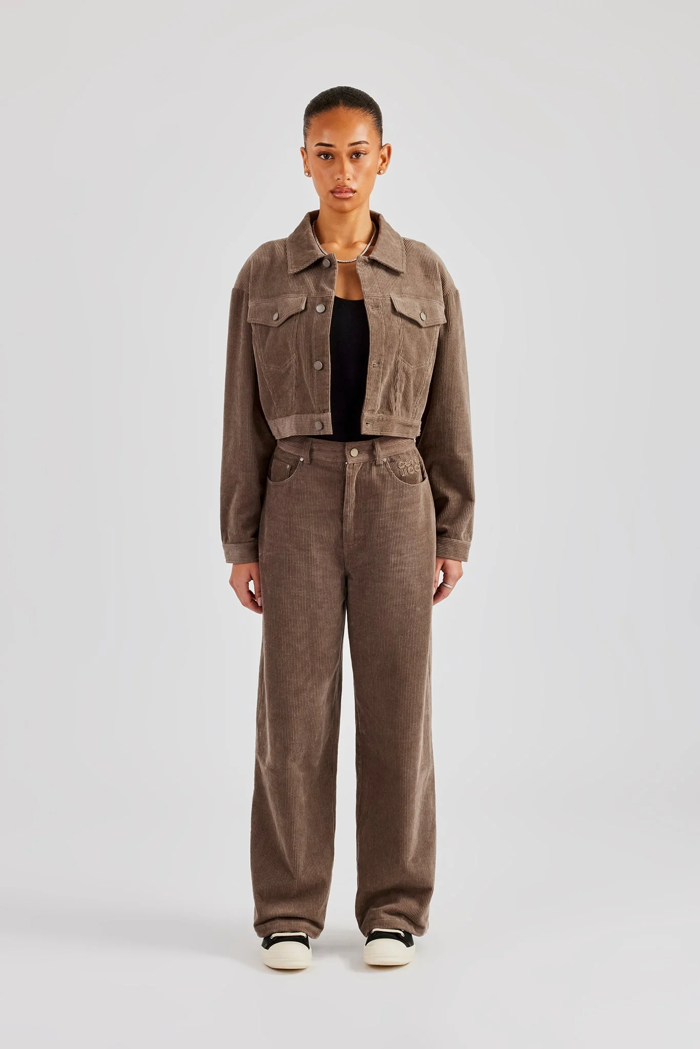 Cropped Cord Jacket - Taupe - Image 2