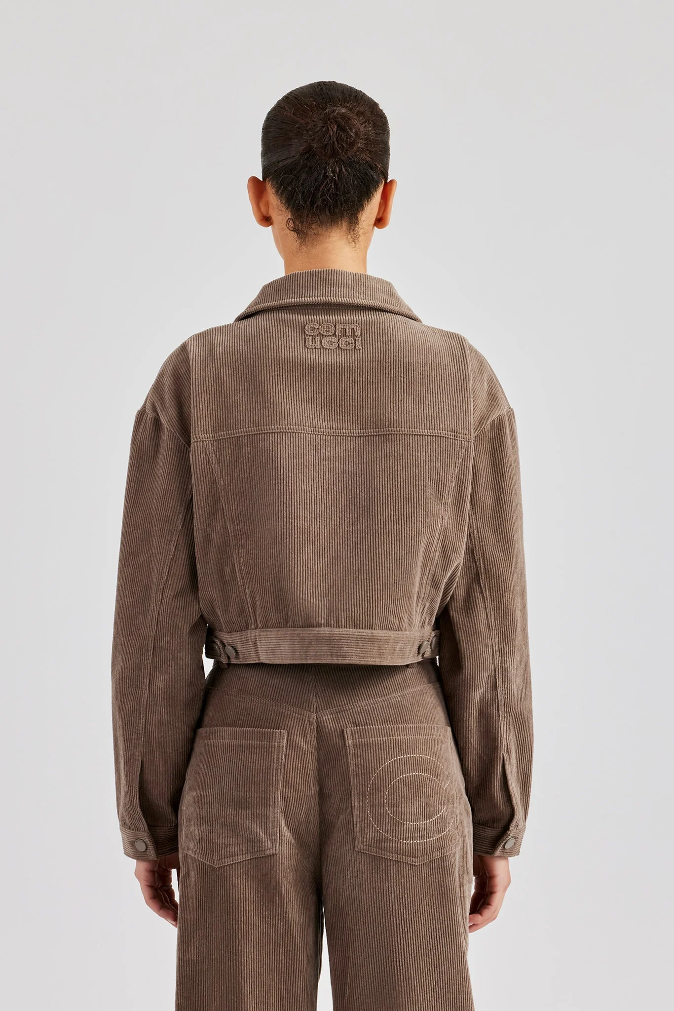 Cropped Cord Jacket - Taupe - Image 4