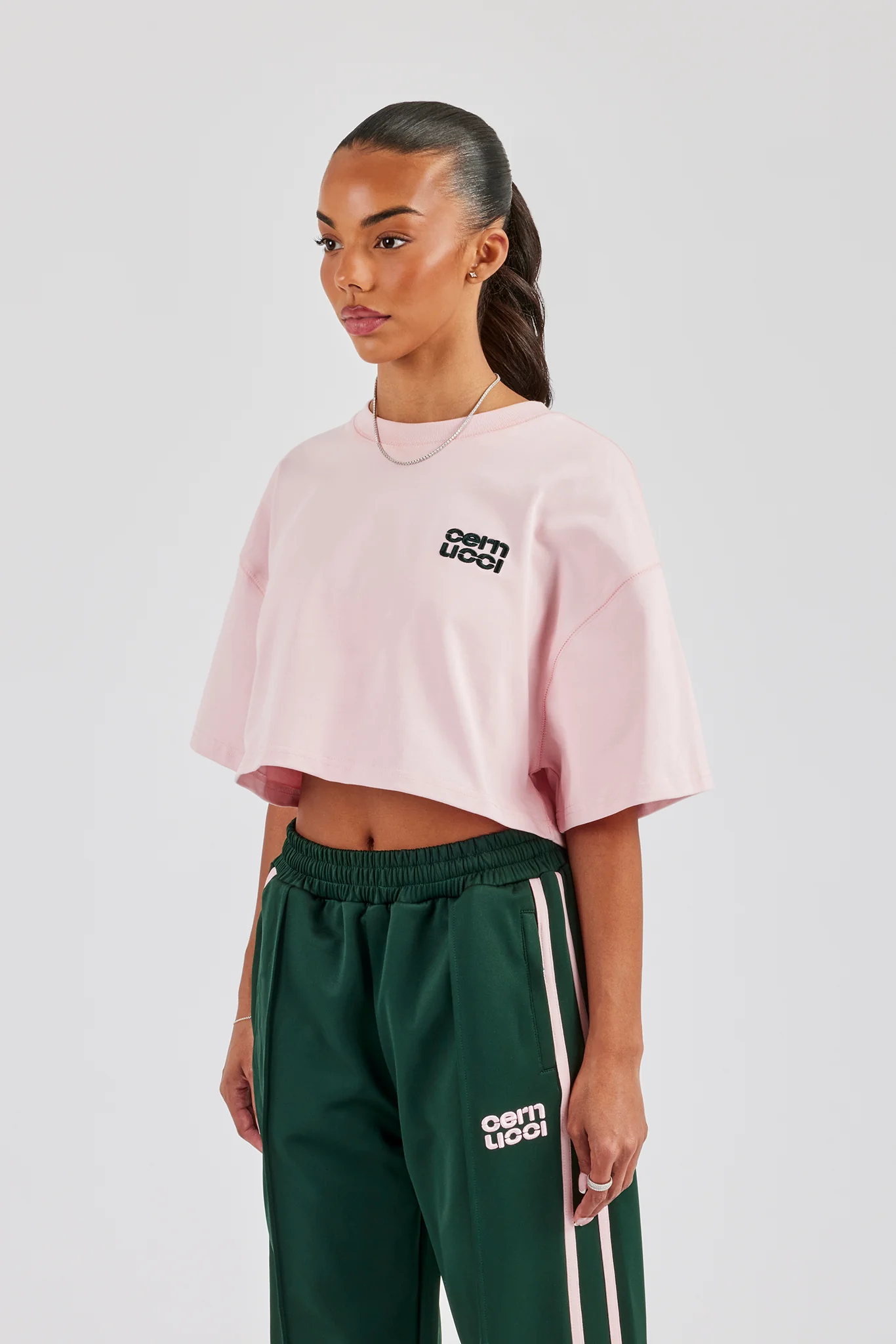 Cropped Embroidered T-Shirt - Light Pink - Image 2