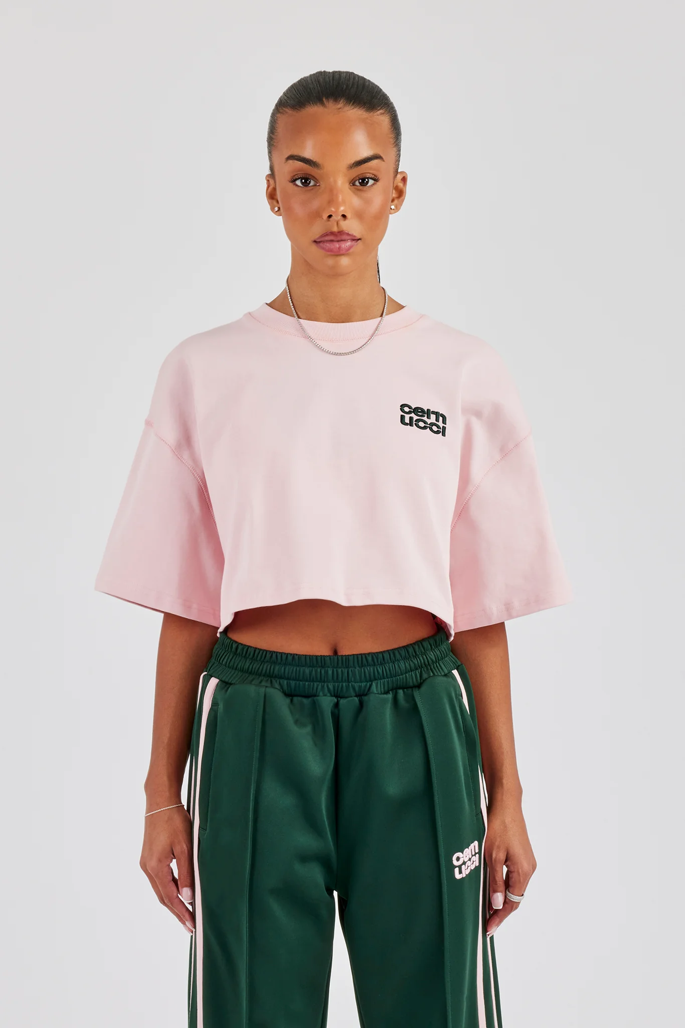 Cropped Embroidered T-Shirt - Light Pink - Image 3