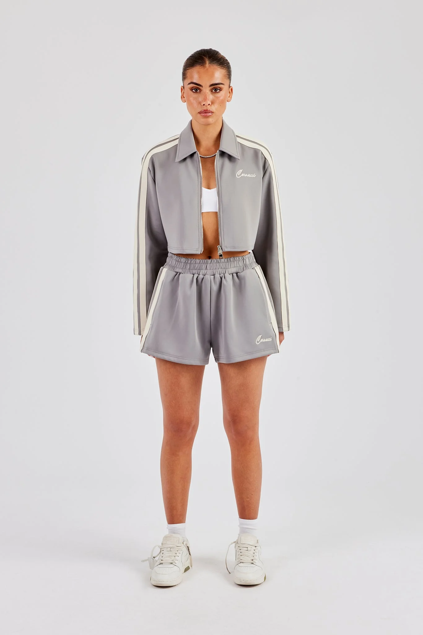 Cropped Harrington Taping Jacket & Shorts - Grey - Image 4