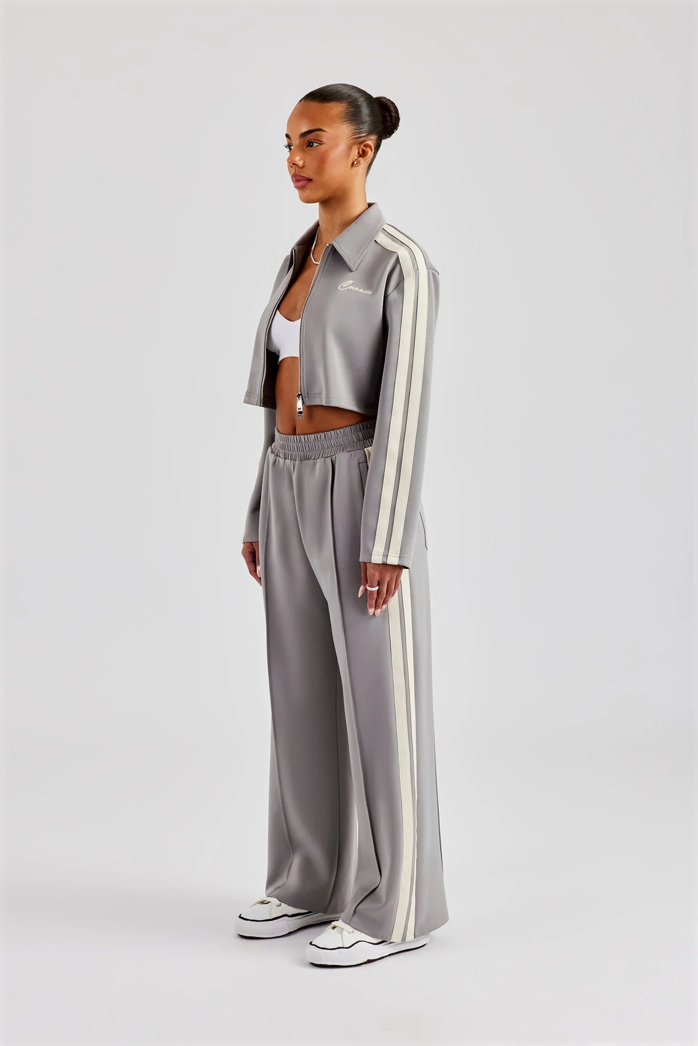 Cropped Harrington Taping Tracksuit - Grey - Image 3