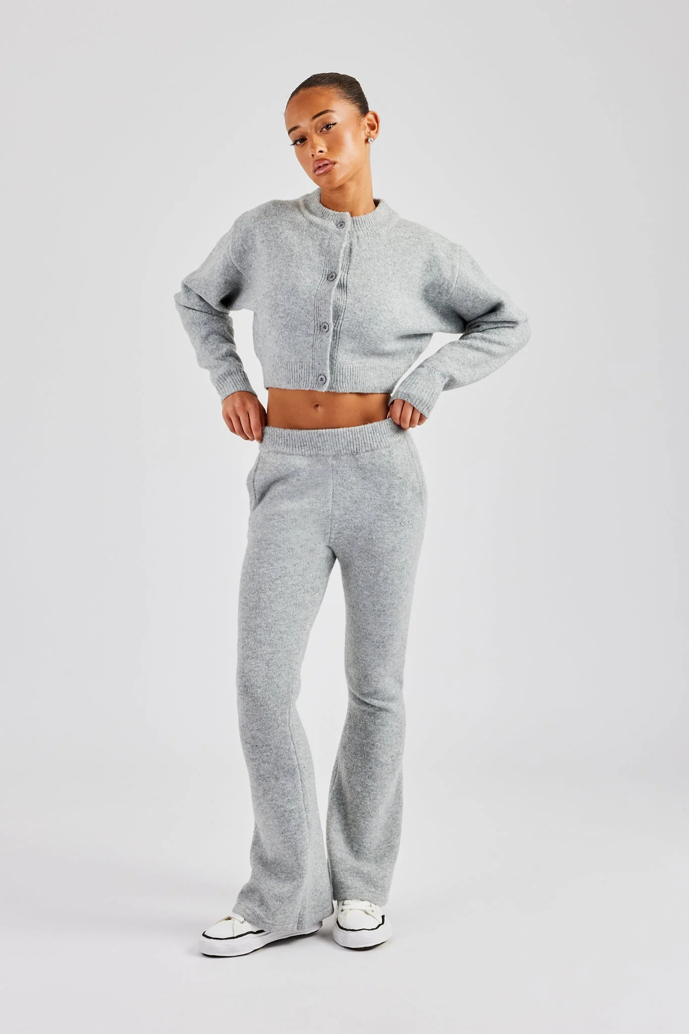 Cropped Knitted Cardigan - Grey - Image 2